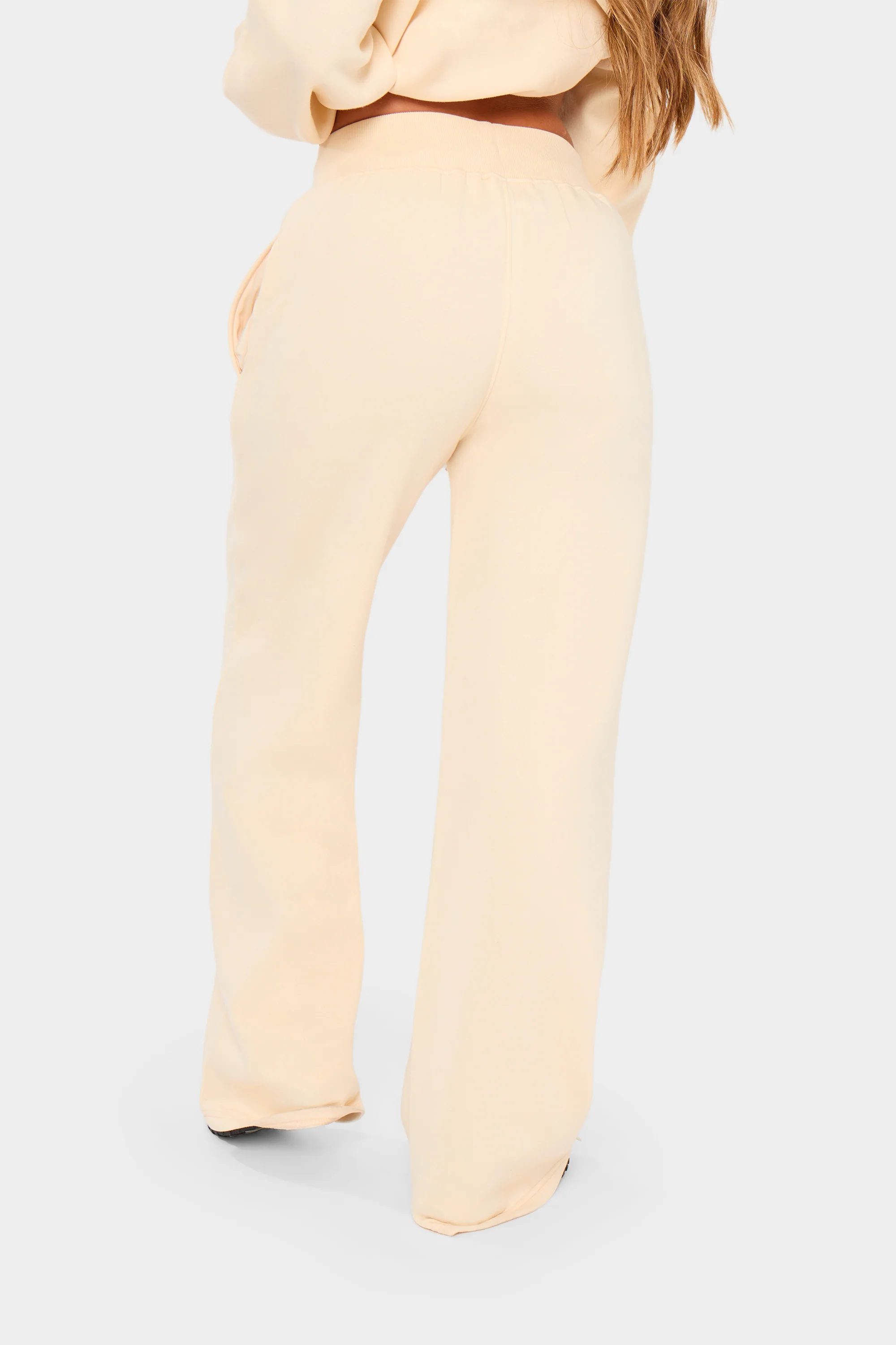Kaiia Ribbed Waistband Wide Leg Joggers Warm Cream - Image 7