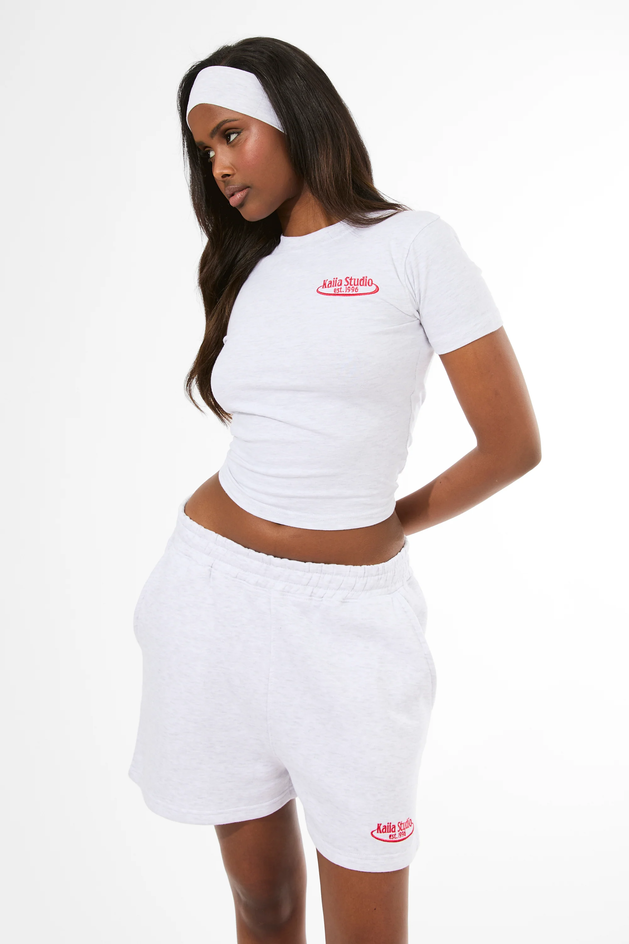 Kaiia Running Club Logo Longline Baby Tee Light Grey Marl - Image 4
