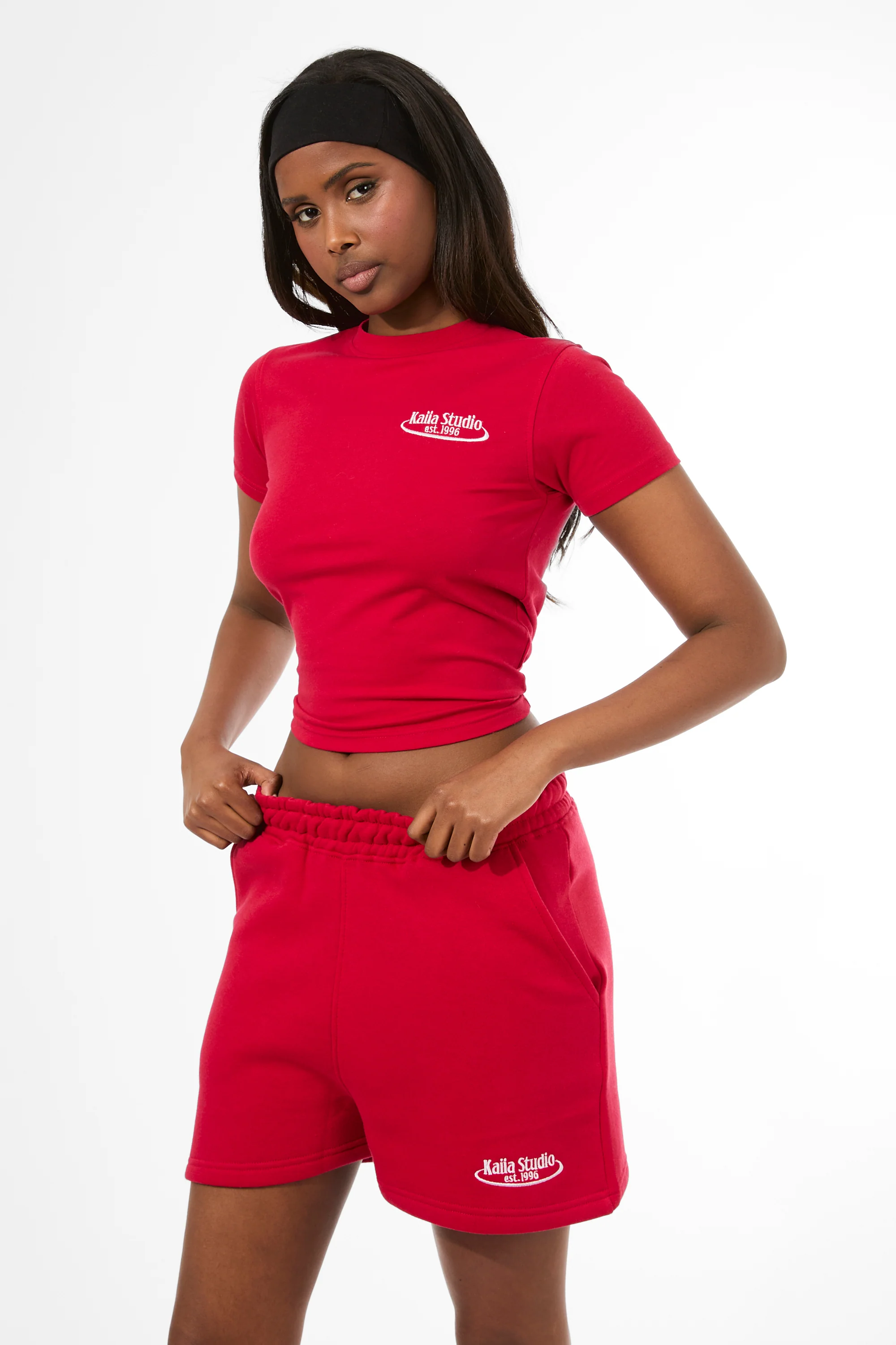 Kaiia Running Club Logo Longline Baby Tee Red - Image 4