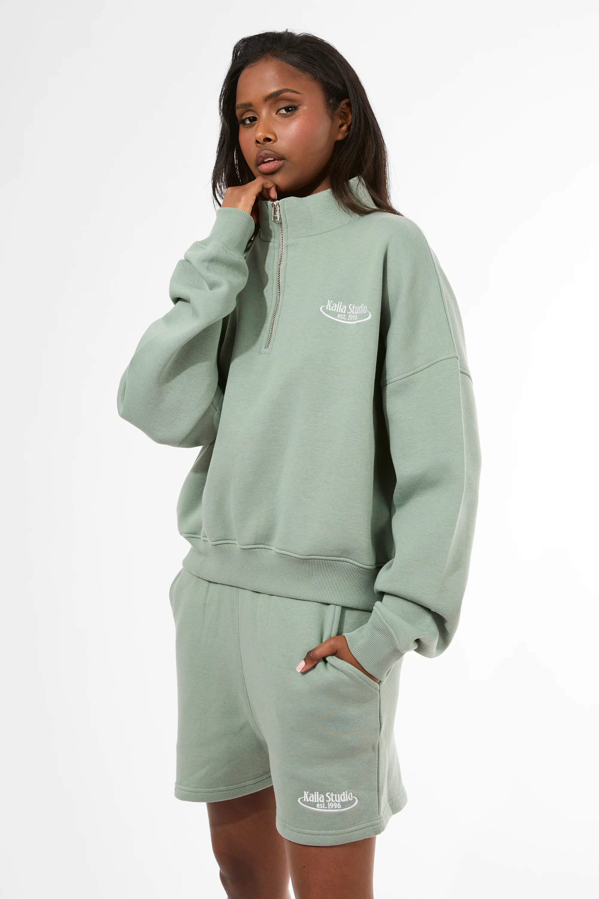 Kaiia Running Club Logo Sweat Shorts Green Tea - Image 3