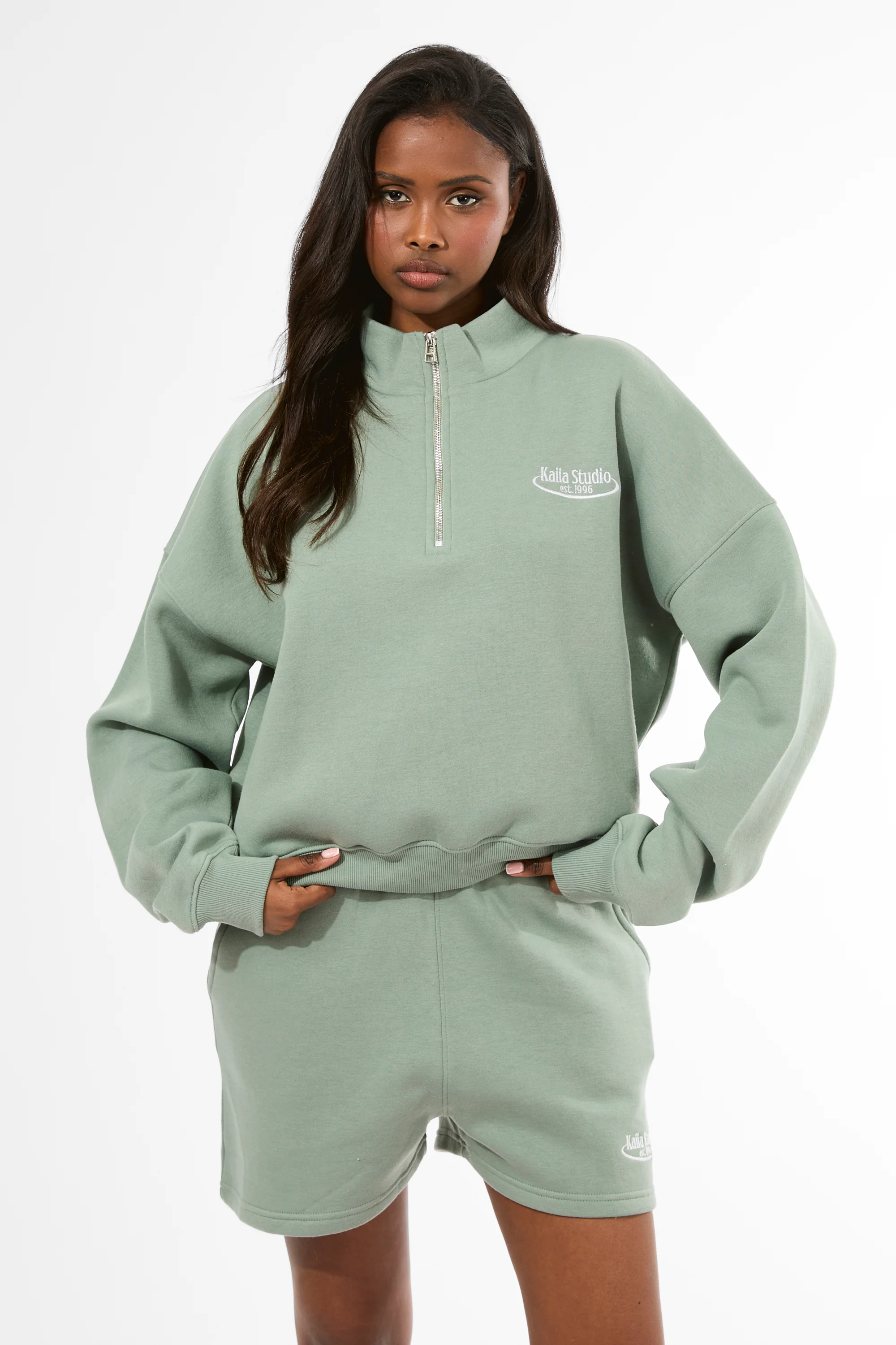 Kaiia Running Club Logo Sweat Shorts Green Tea - Image 5
