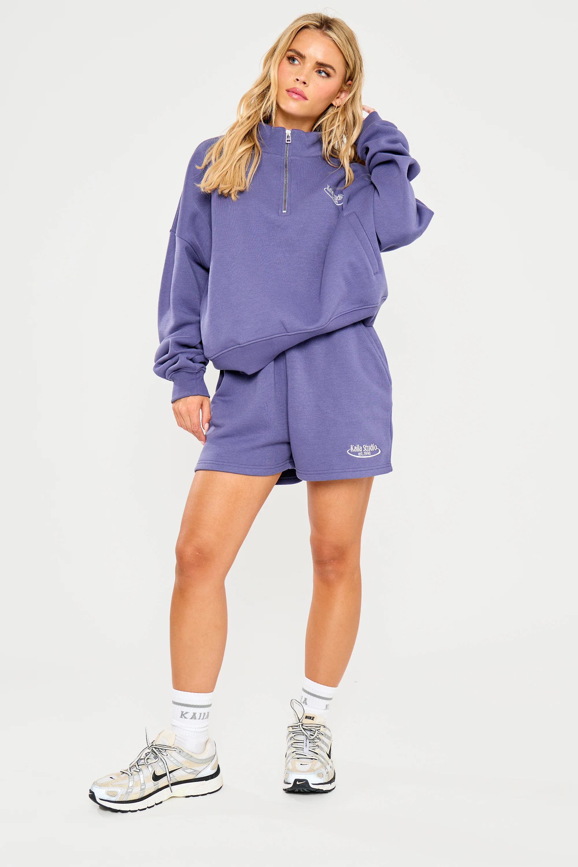 Kaiia Running Club Logo Sweat Shorts Light Navy