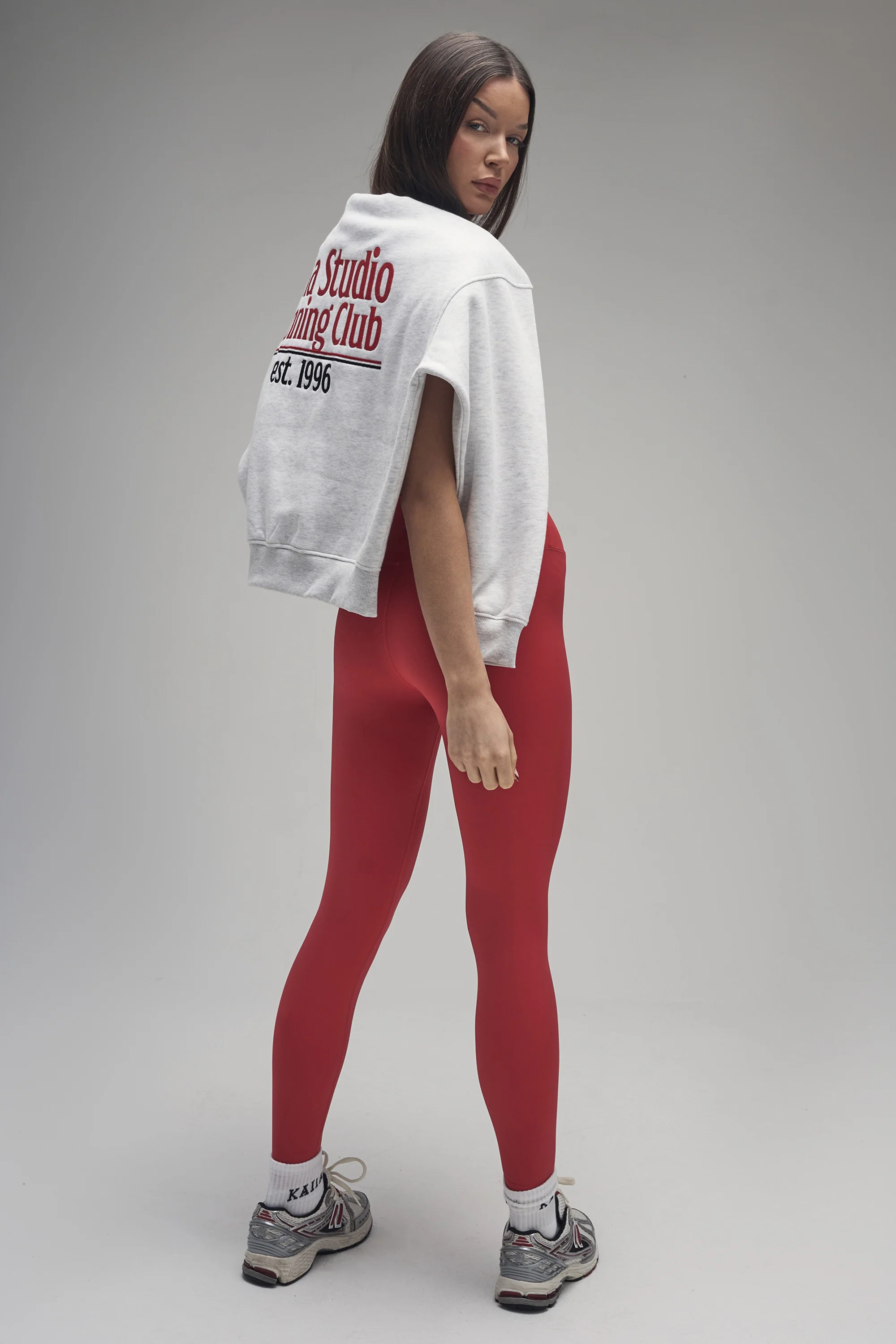Kaiia Running Club Logo Oversized Hoodie Light Grey Marl & Red - Image 5
