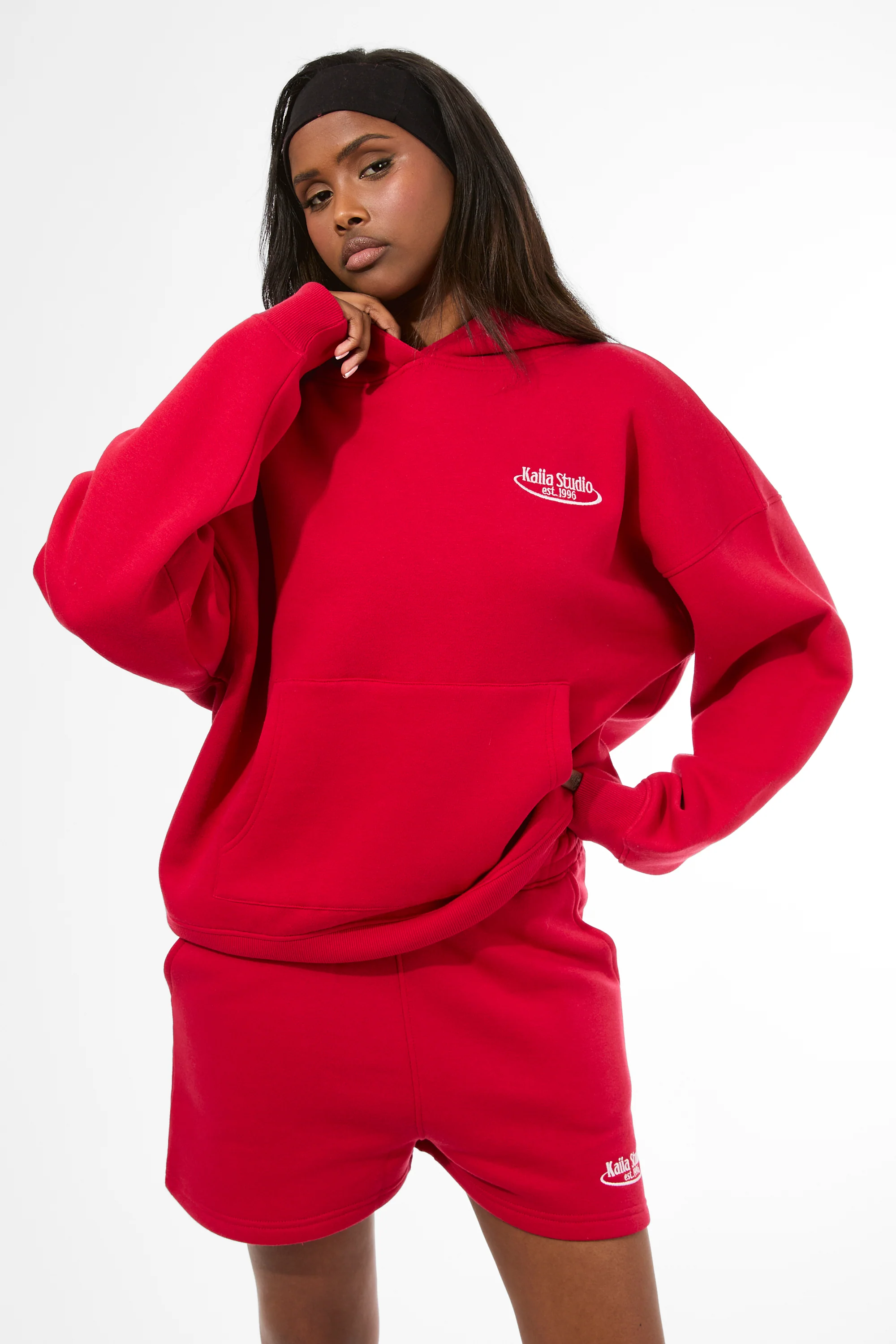 Kaiia Running Club Logo Oversized Hoodie Red - Image 2