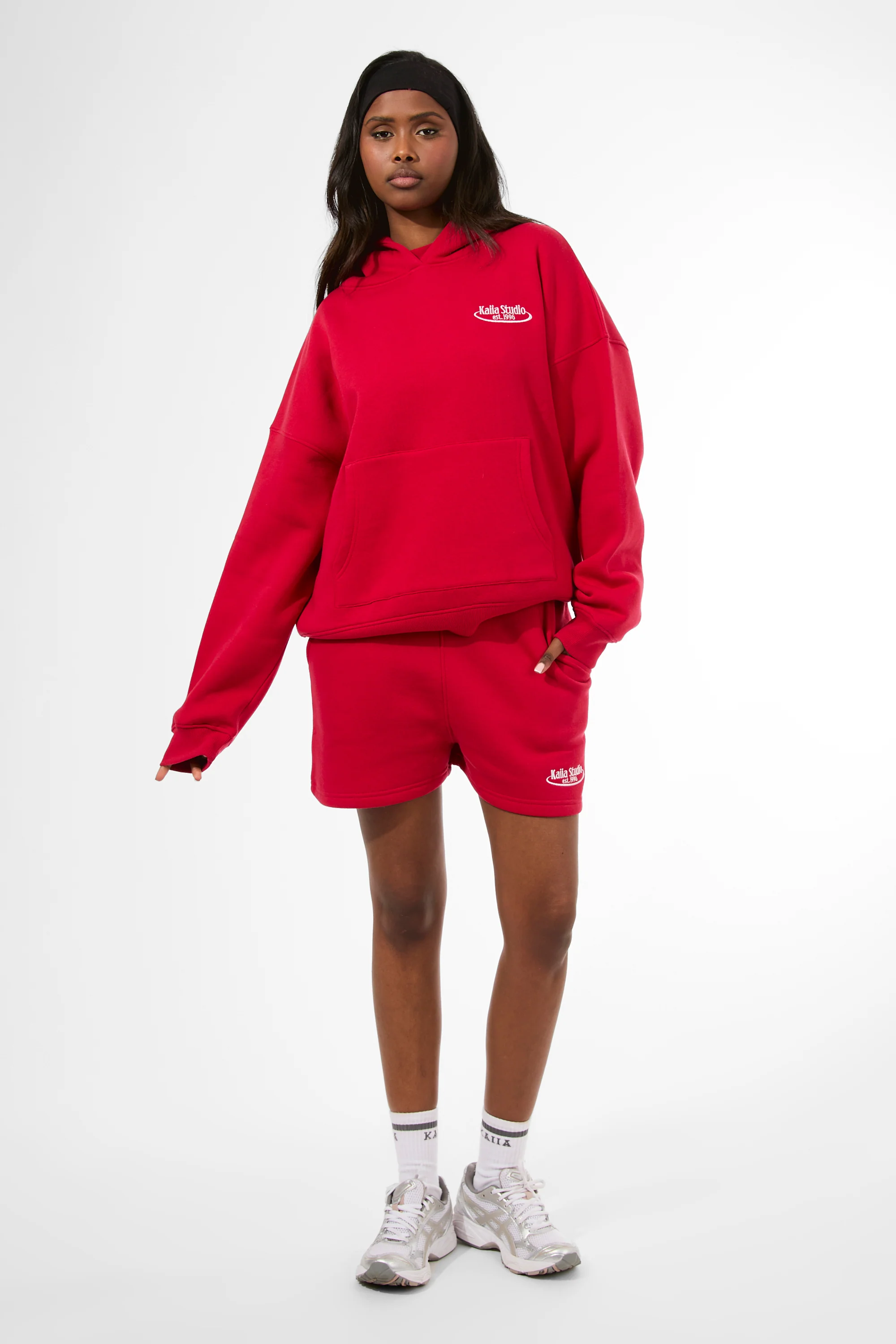 Kaiia Running Club Logo Oversized Hoodie Red - Image 3