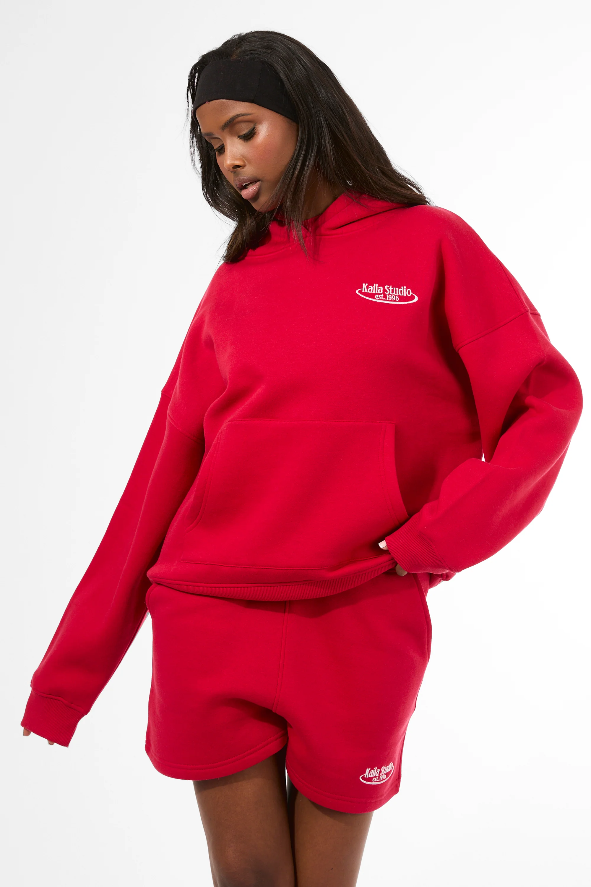 Kaiia Running Club Logo Oversized Hoodie Red - Image 4