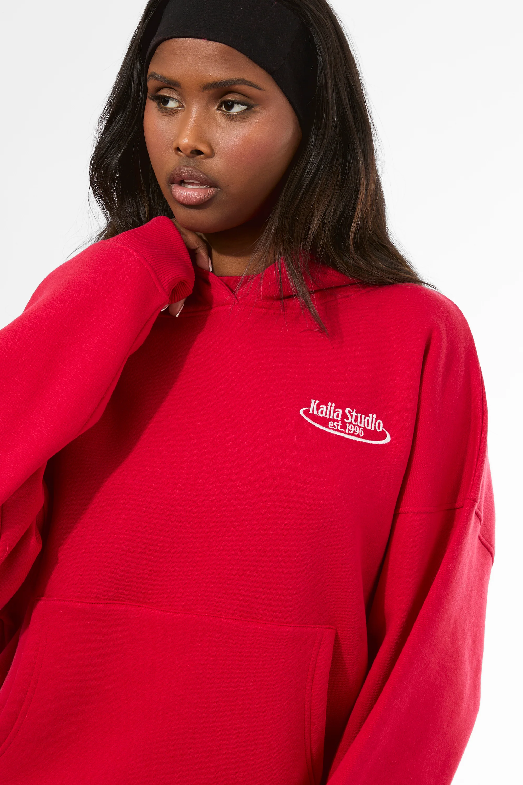 Kaiia Running Club Logo Oversized Hoodie Red - Image 5