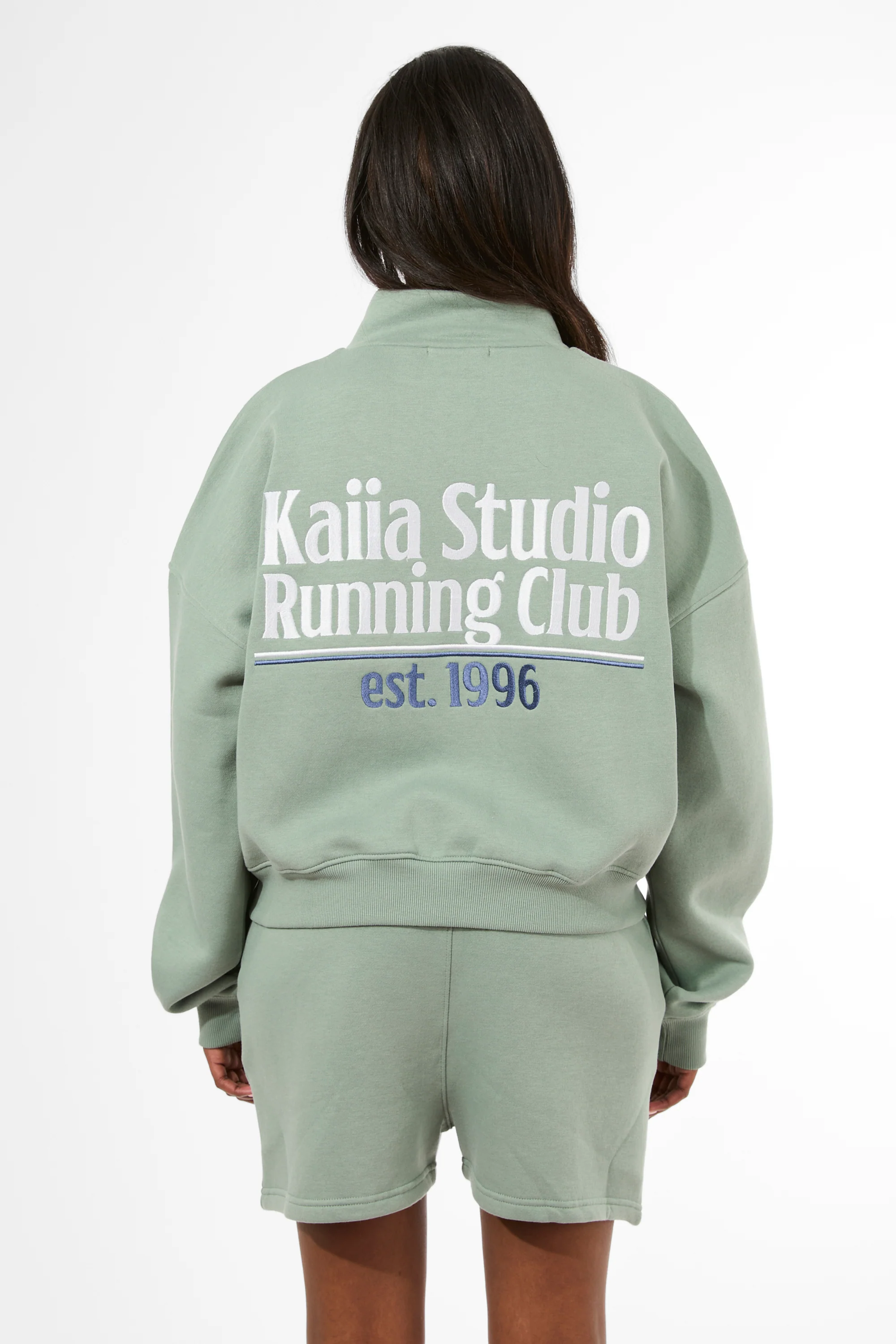 Kaiia Running Club Logo Quarter Zip Sweatshirt Green Tea