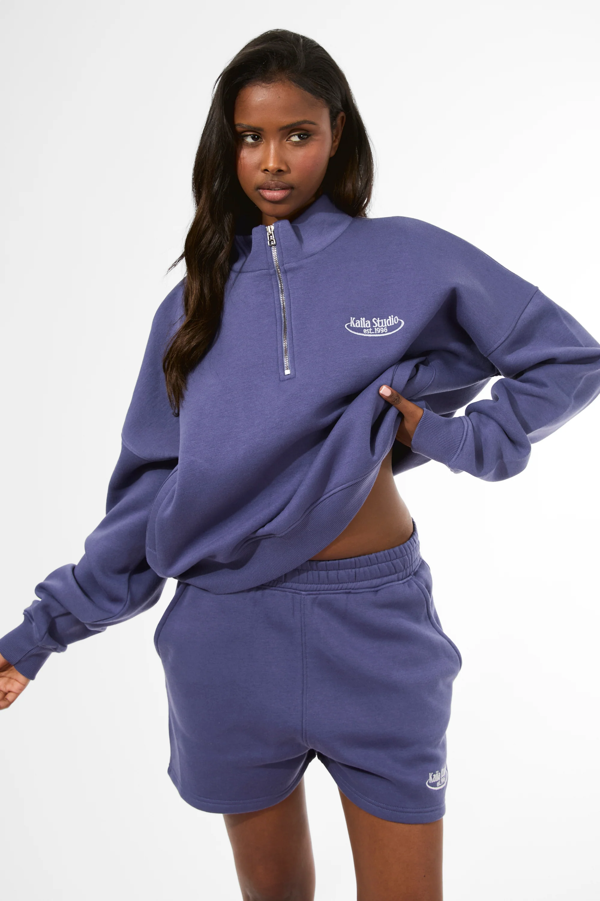 Kaiia Running Club Logo Quarter Zip Sweatshirt Light Navy - Image 10