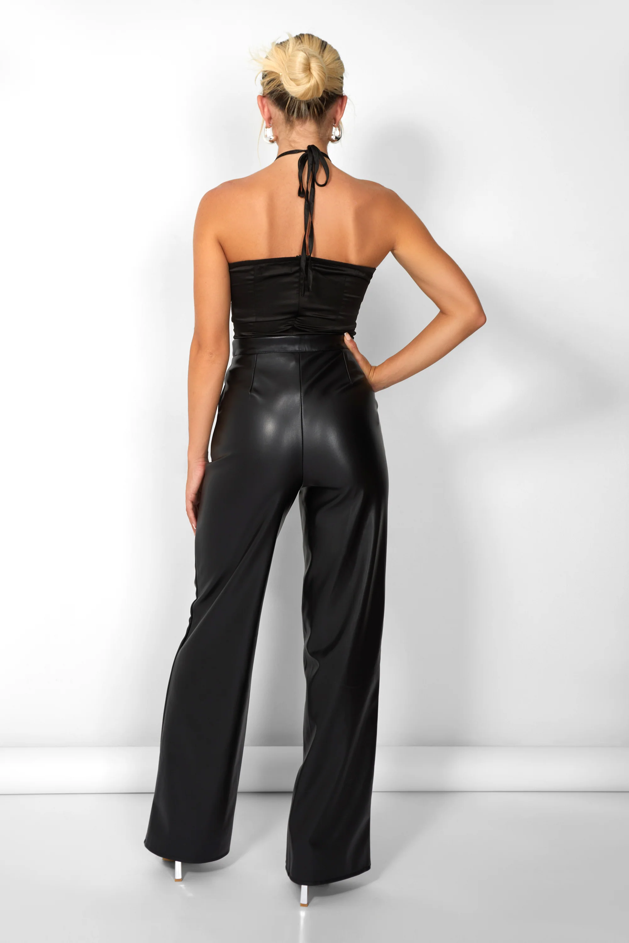 Kaiia Satin Removeable Corsage Halterneck Body in Black - Image 9