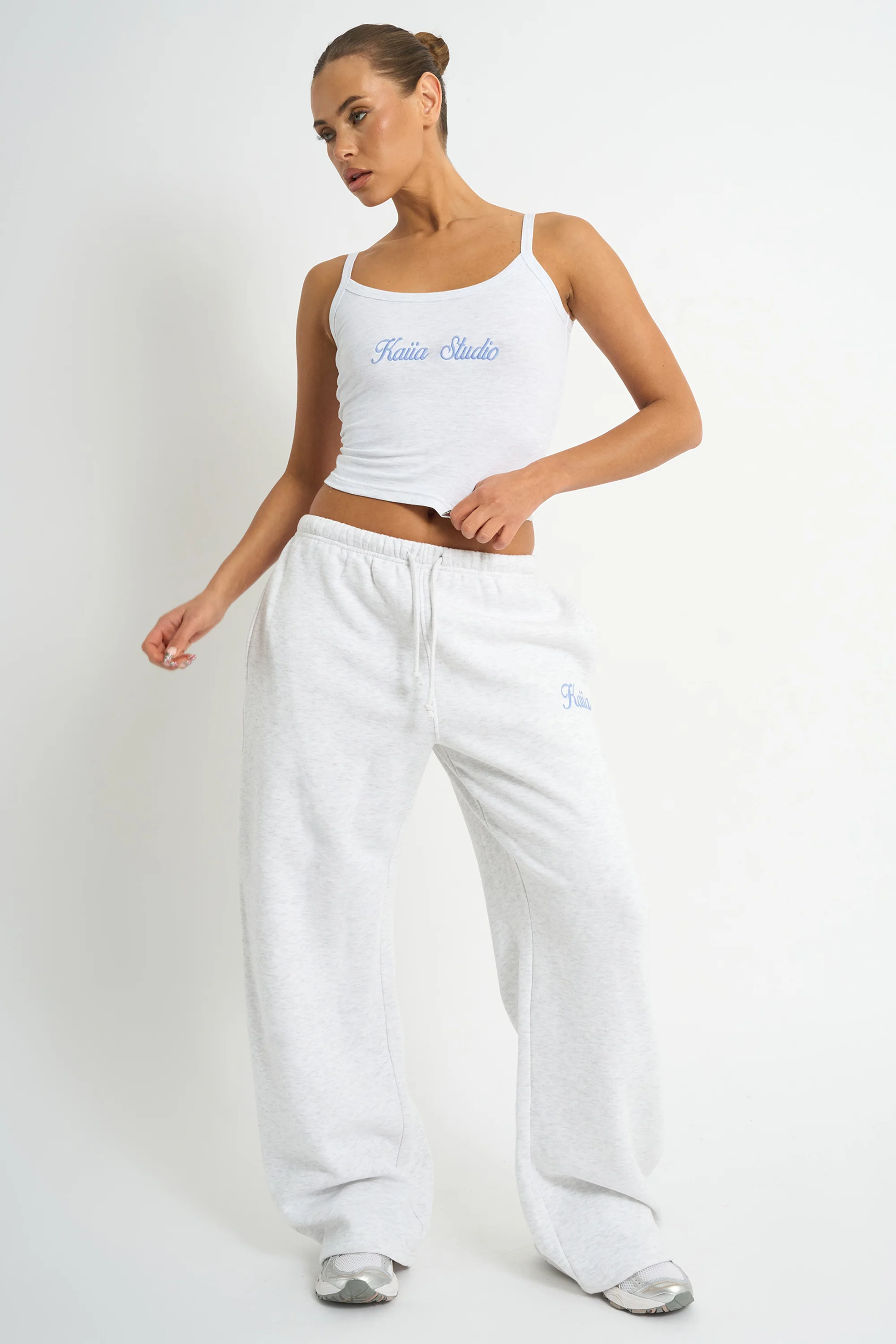 Kaiia Script Logo Cami Top Light Grey Marl & Vintage Blue - Image 3