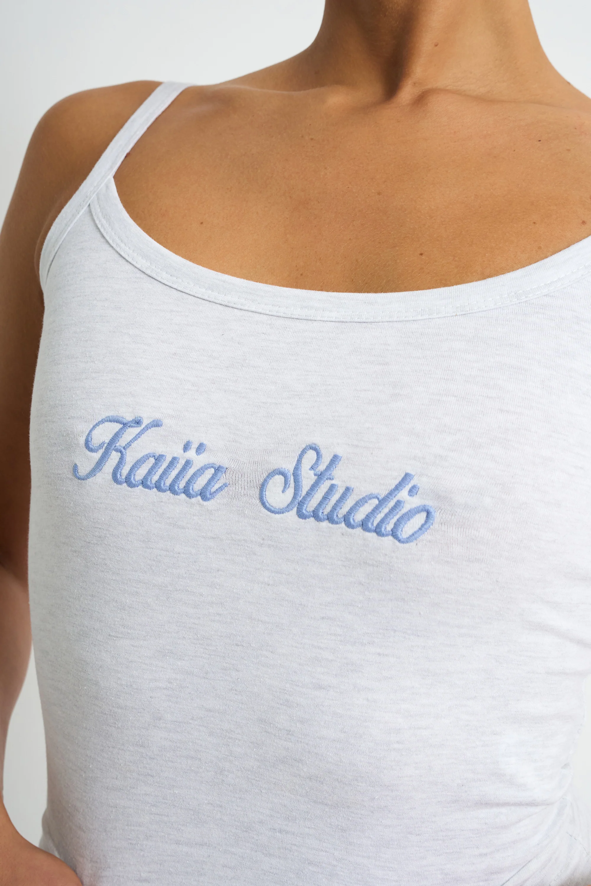 Kaiia Script Logo Cami Top Light Grey Marl & Vintage Blue - Image 4