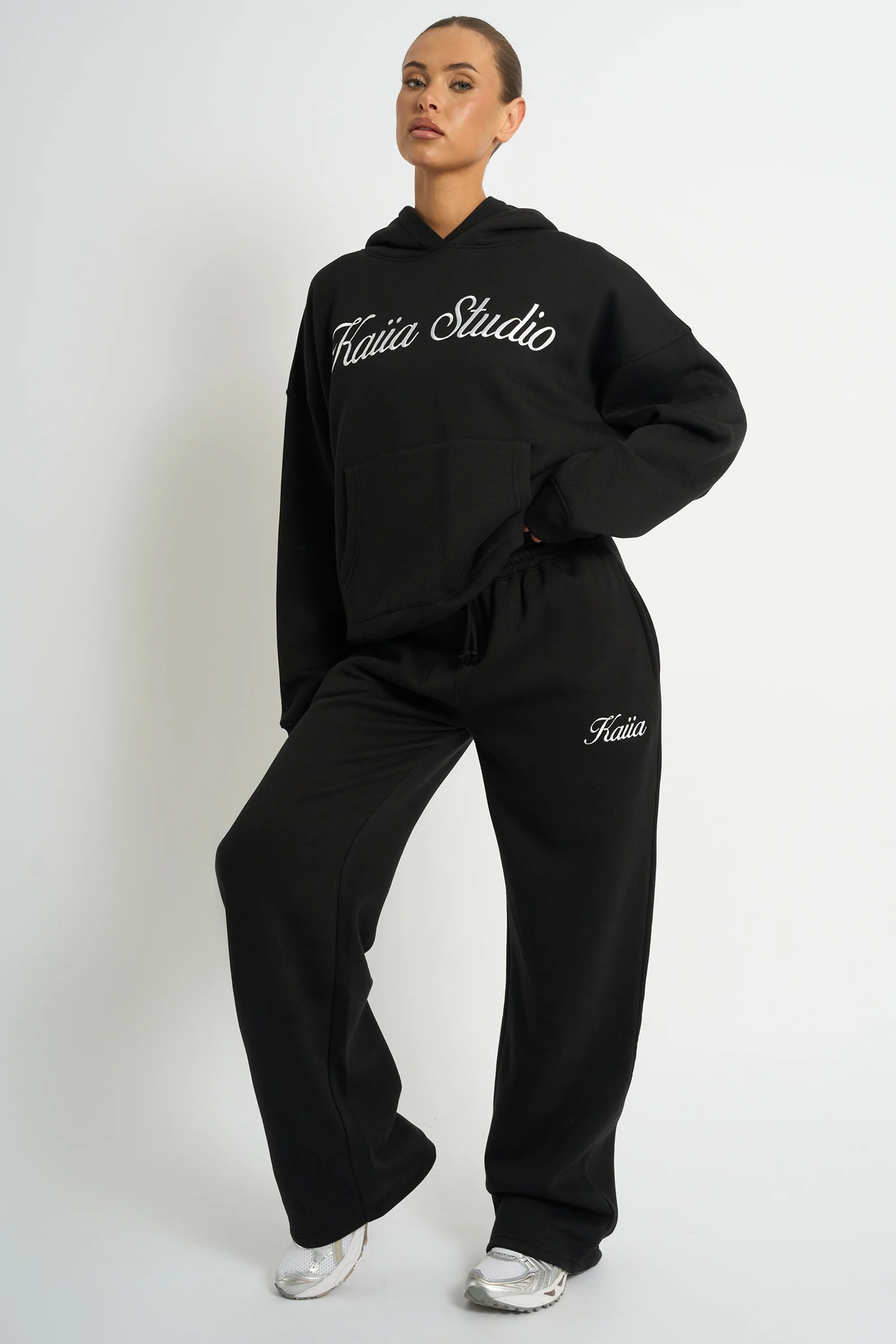 Kaiia Script Logo Oversized Hoodie Black - Image 3