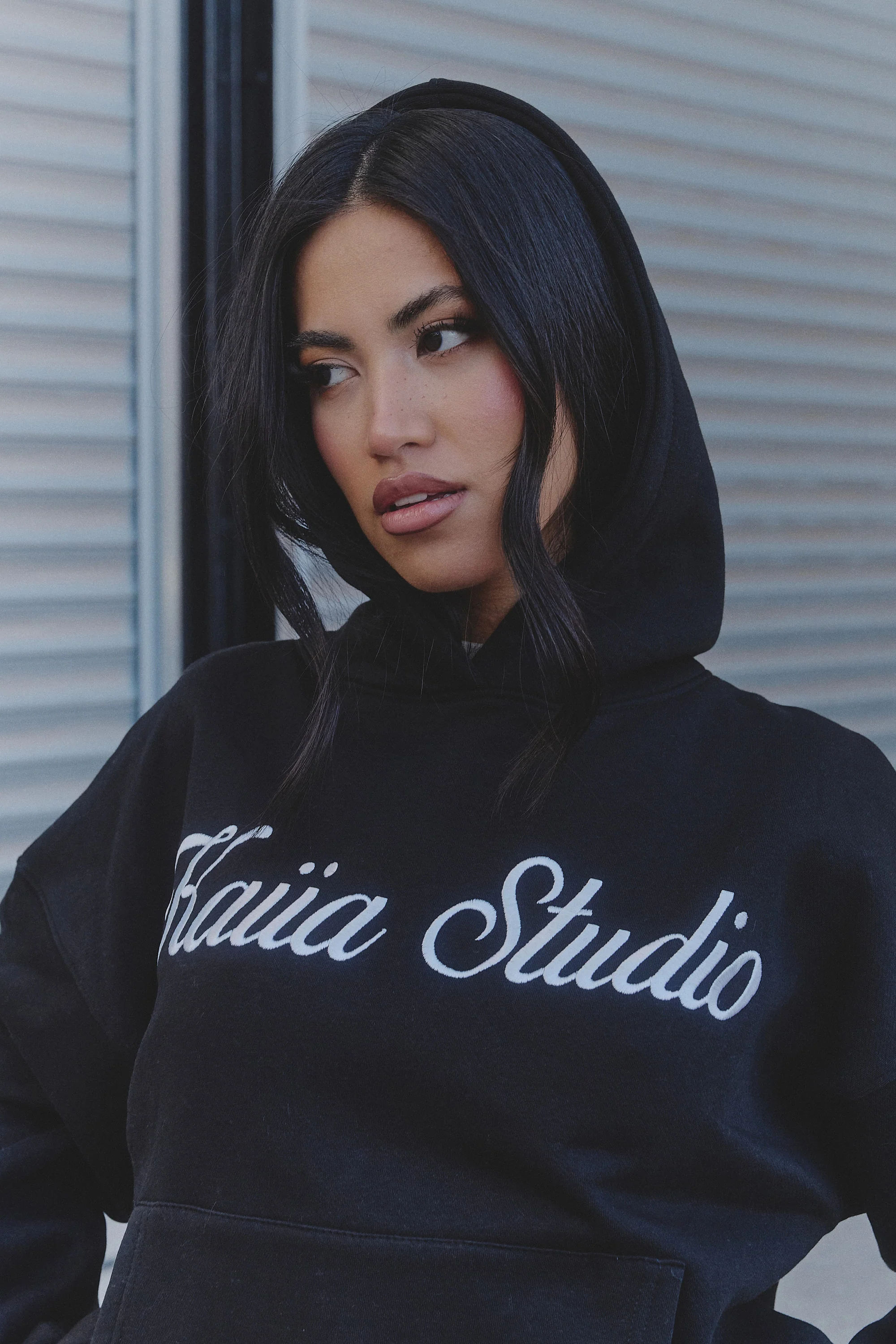 Kaiia Script Logo Oversized Hoodie Black - Image 6