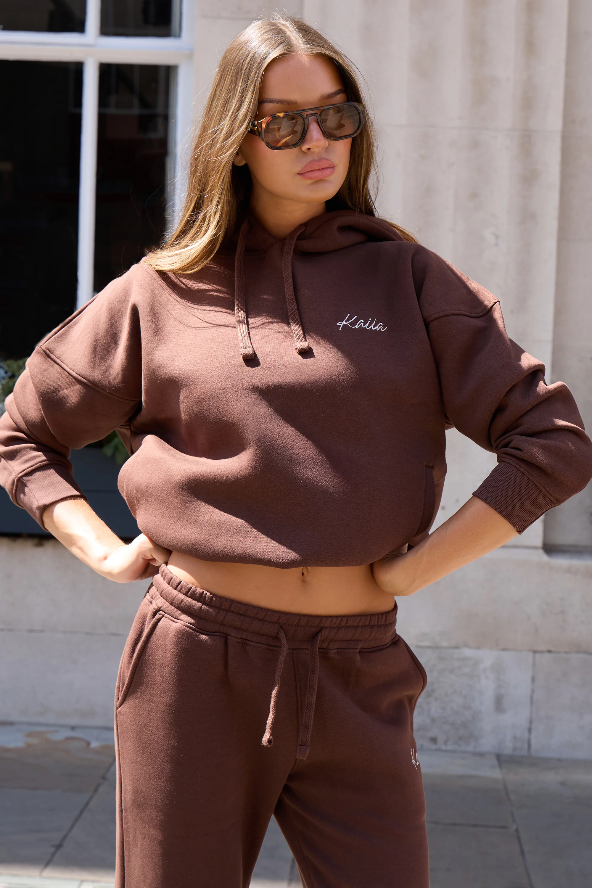 Kaiia Script Logo Oversized Hoodie Peppercorn - Image 10