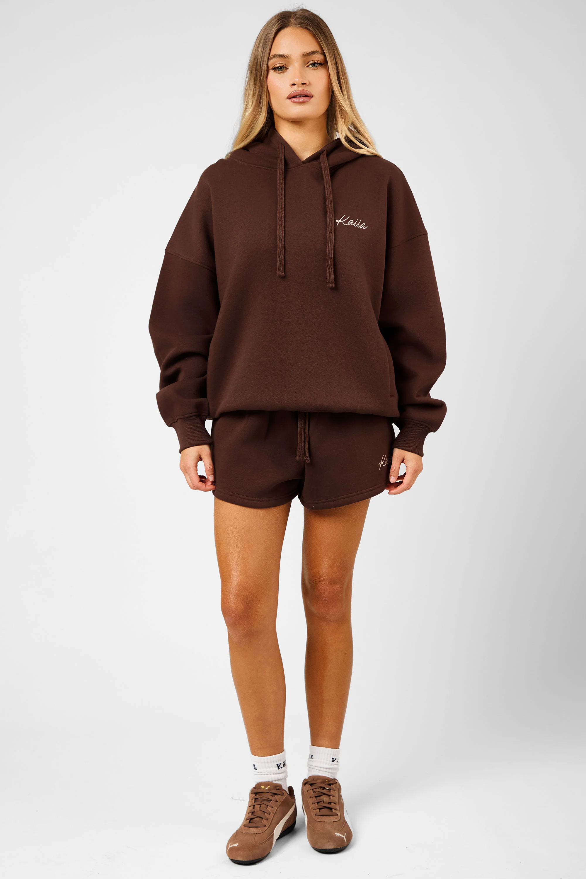 Kaiia Script Logo Oversized Hoodie Peppercorn - Image 3