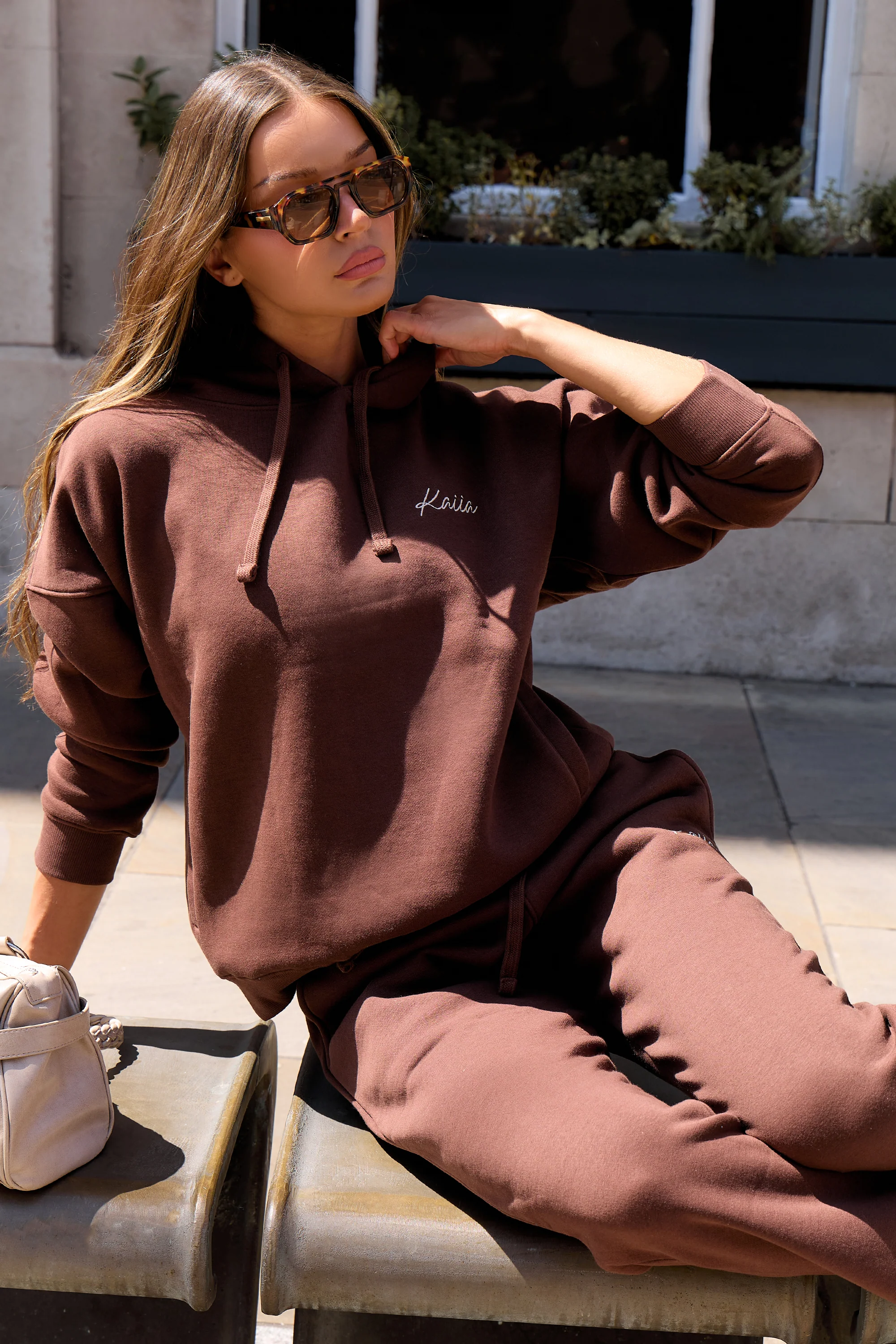 Kaiia Script Logo Oversized Hoodie Peppercorn - Image 7