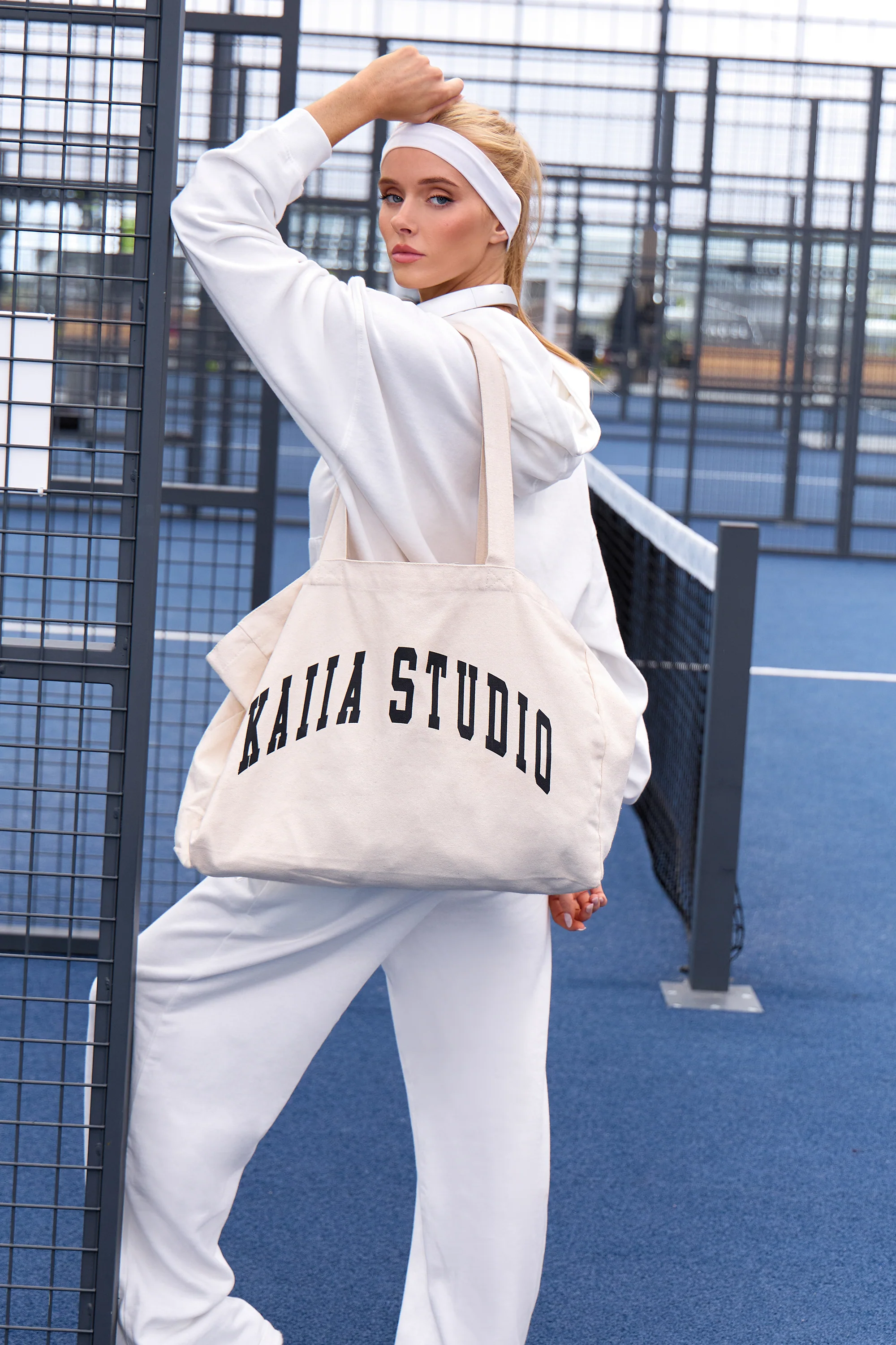 Kaiia Studio Script Logo Oversized Hoodie White - Image 3