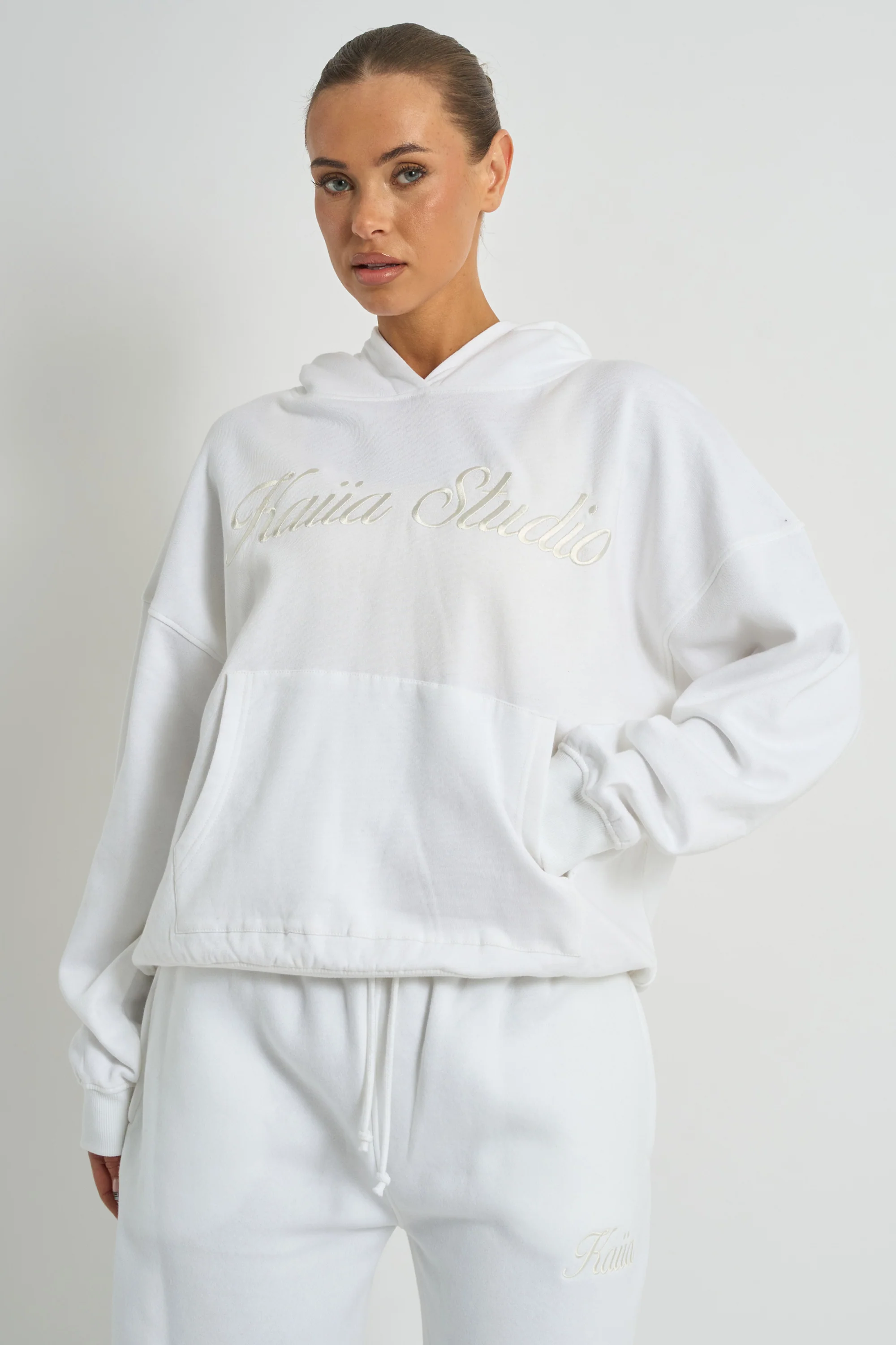 Kaiia Studio Script Logo Oversized Hoodie White - Image 5