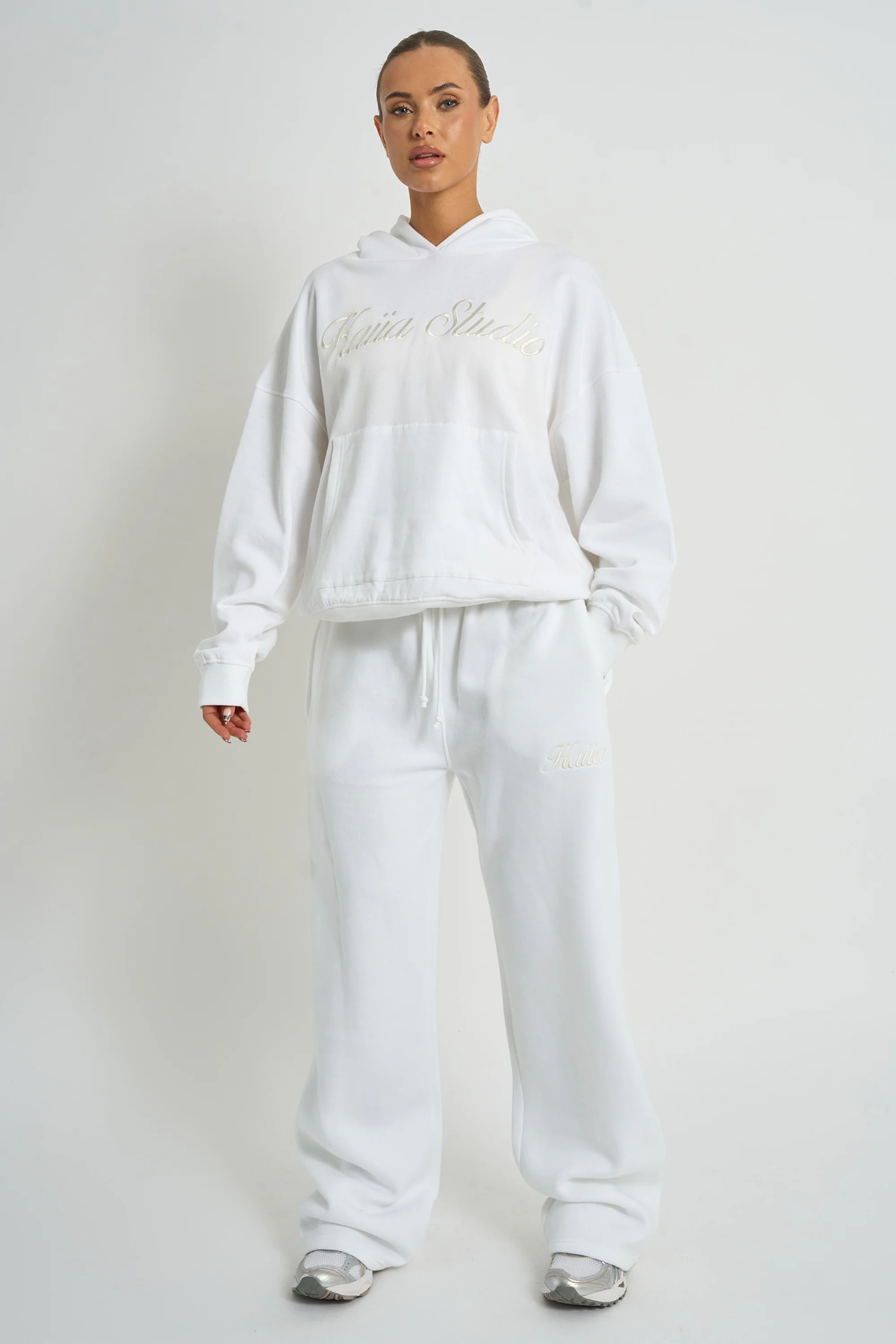 Kaiia Studio Script Logo Oversized Hoodie White - Image 8