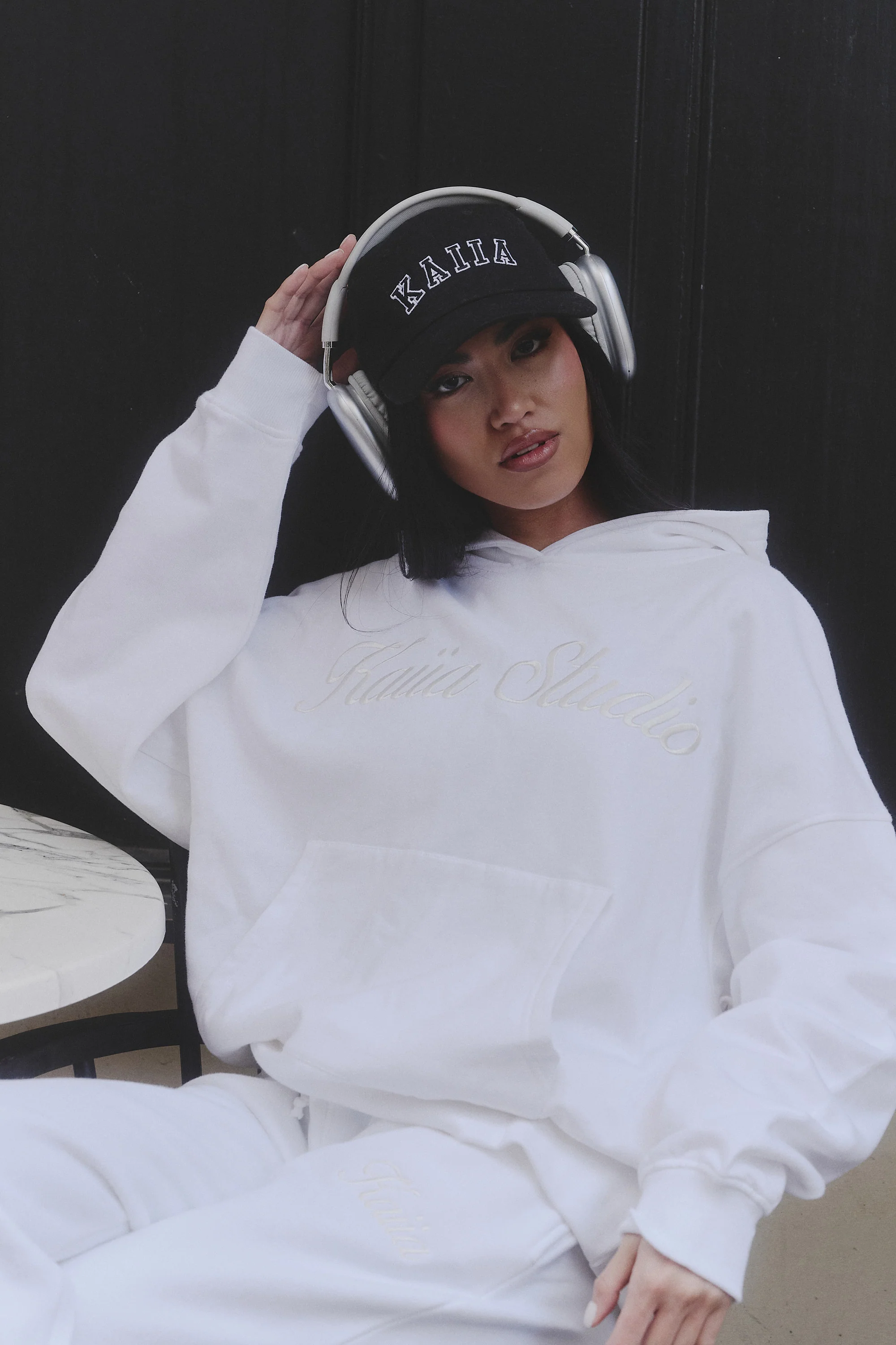 Kaiia Studio Script Logo Oversized Hoodie White - Image 9