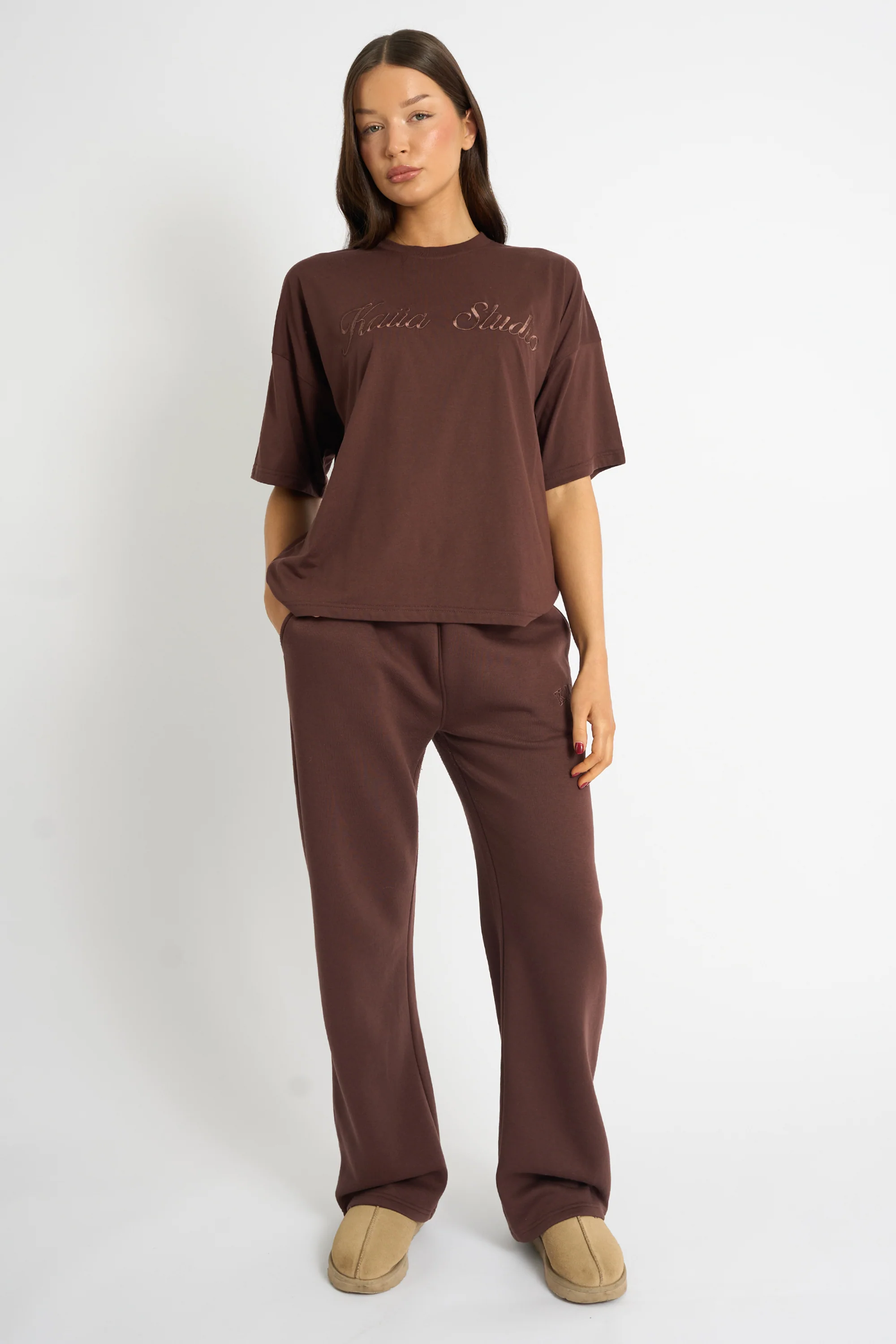 Kaiia Script Logo Oversized T-Shirt Mocha - Image 9