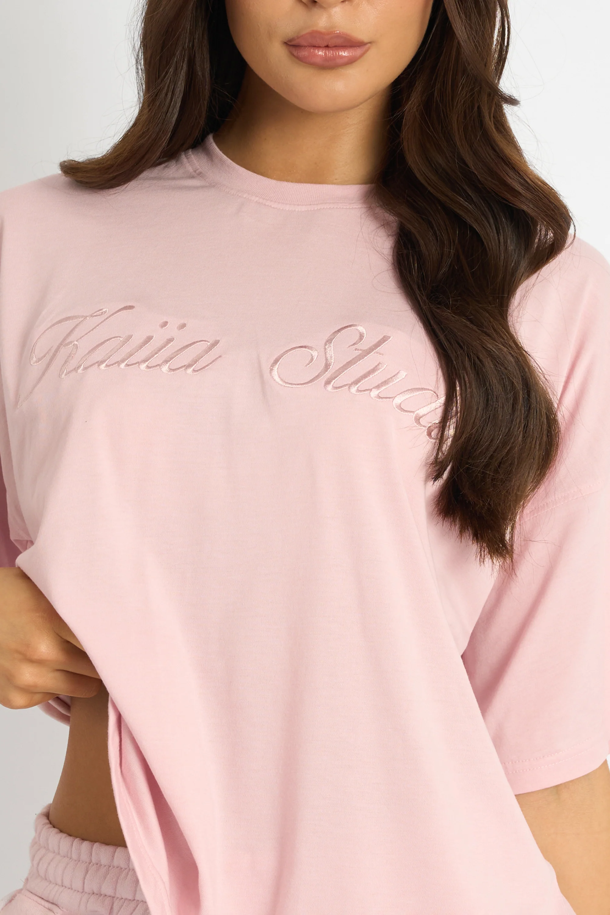 Kaiia Script Logo Oversized T-Shirt Pink Chai - Image 2