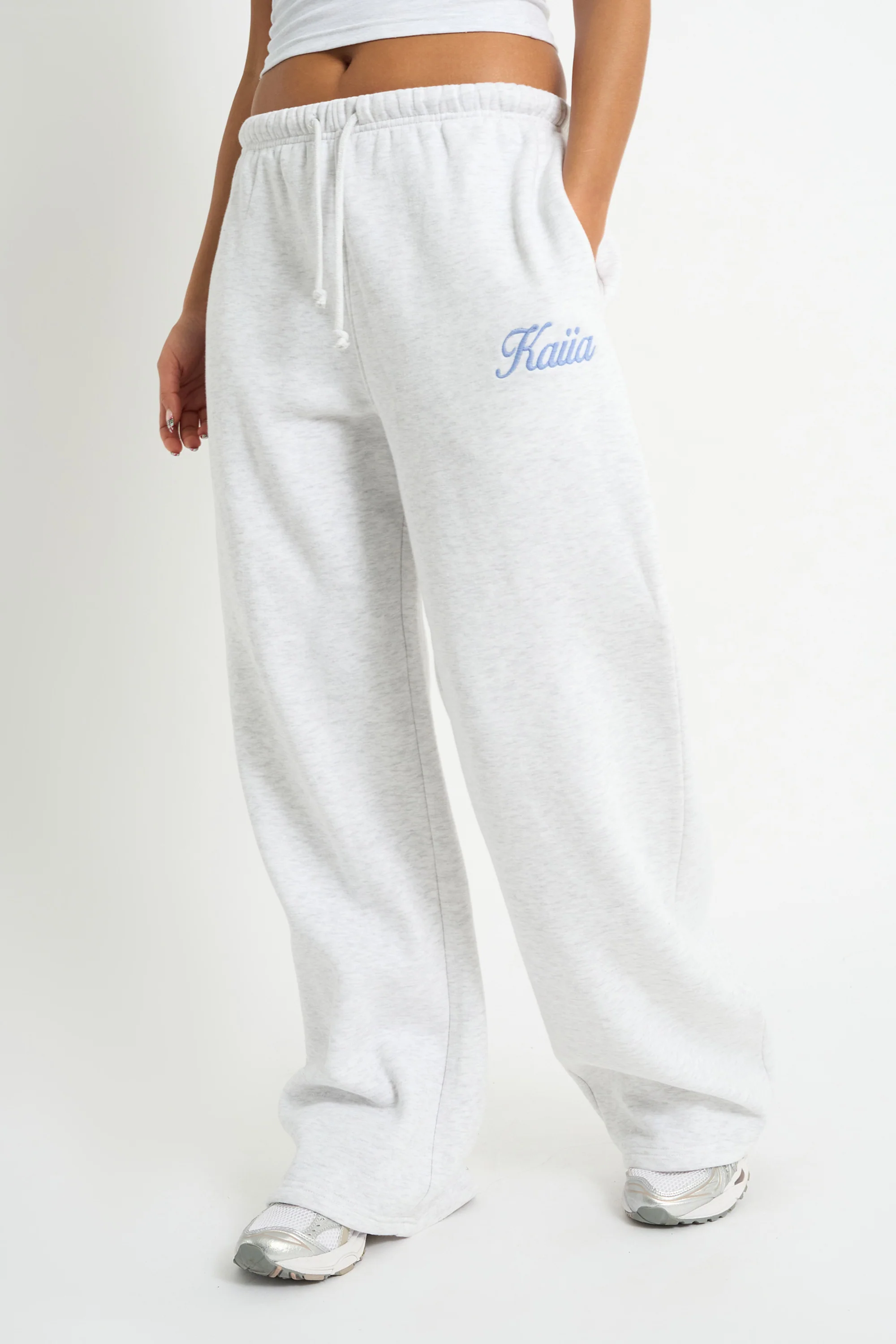Kaiia Script Logo Wide Leg Joggers Light Grey Marl & Vintage Blue - Image 3