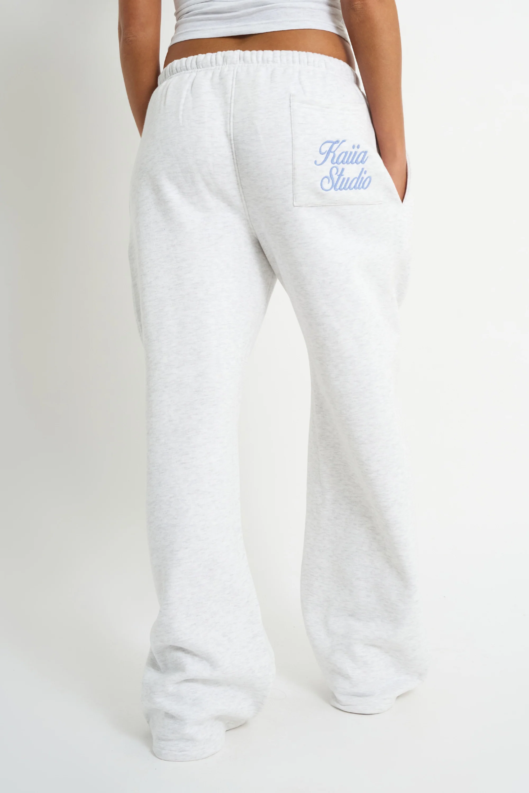 Kaiia Script Logo Wide Leg Joggers Light Grey Marl & Vintage Blue - Image 4
