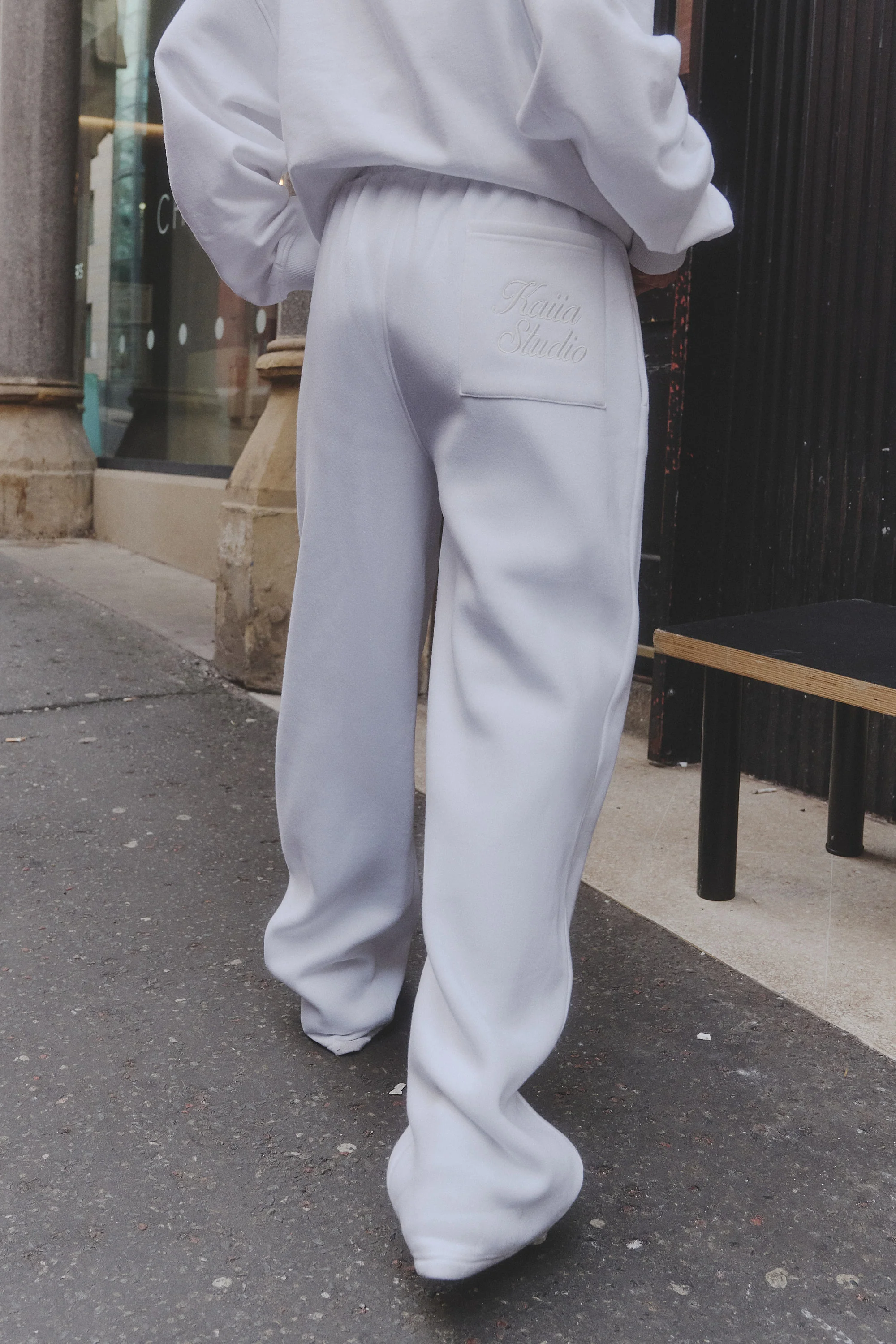 Kaiia Script Logo Wide Leg Joggers White - Image 10