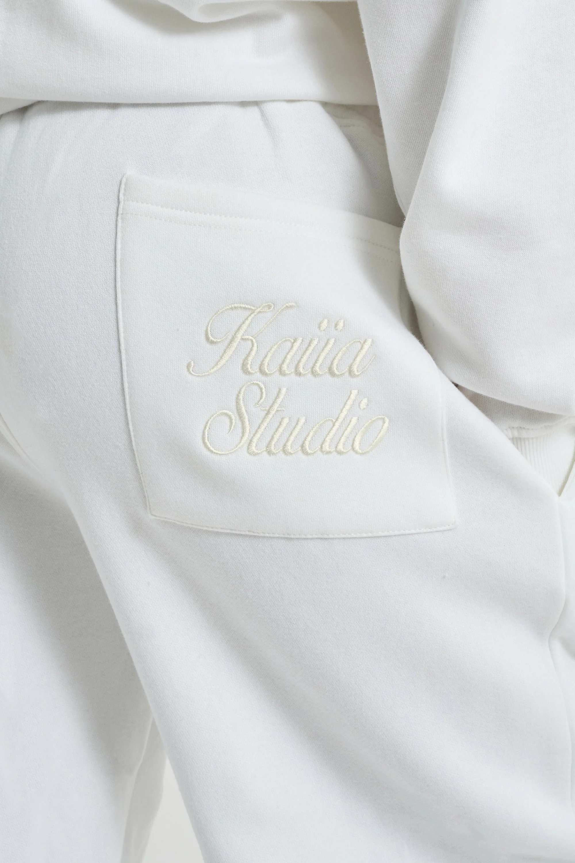Kaiia Script Logo Wide Leg Joggers White - Image 8