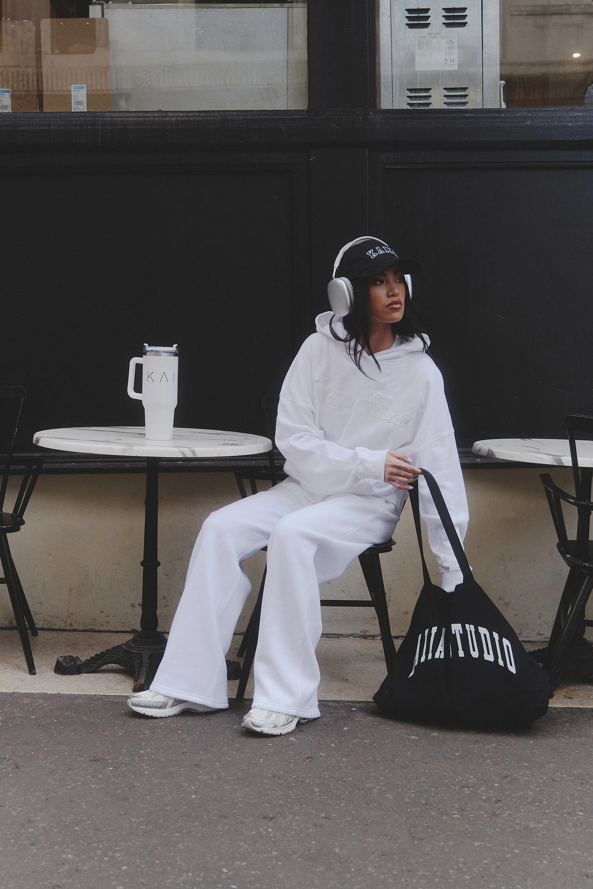 Kaiia Script Logo Wide Leg Joggers White - Image 9