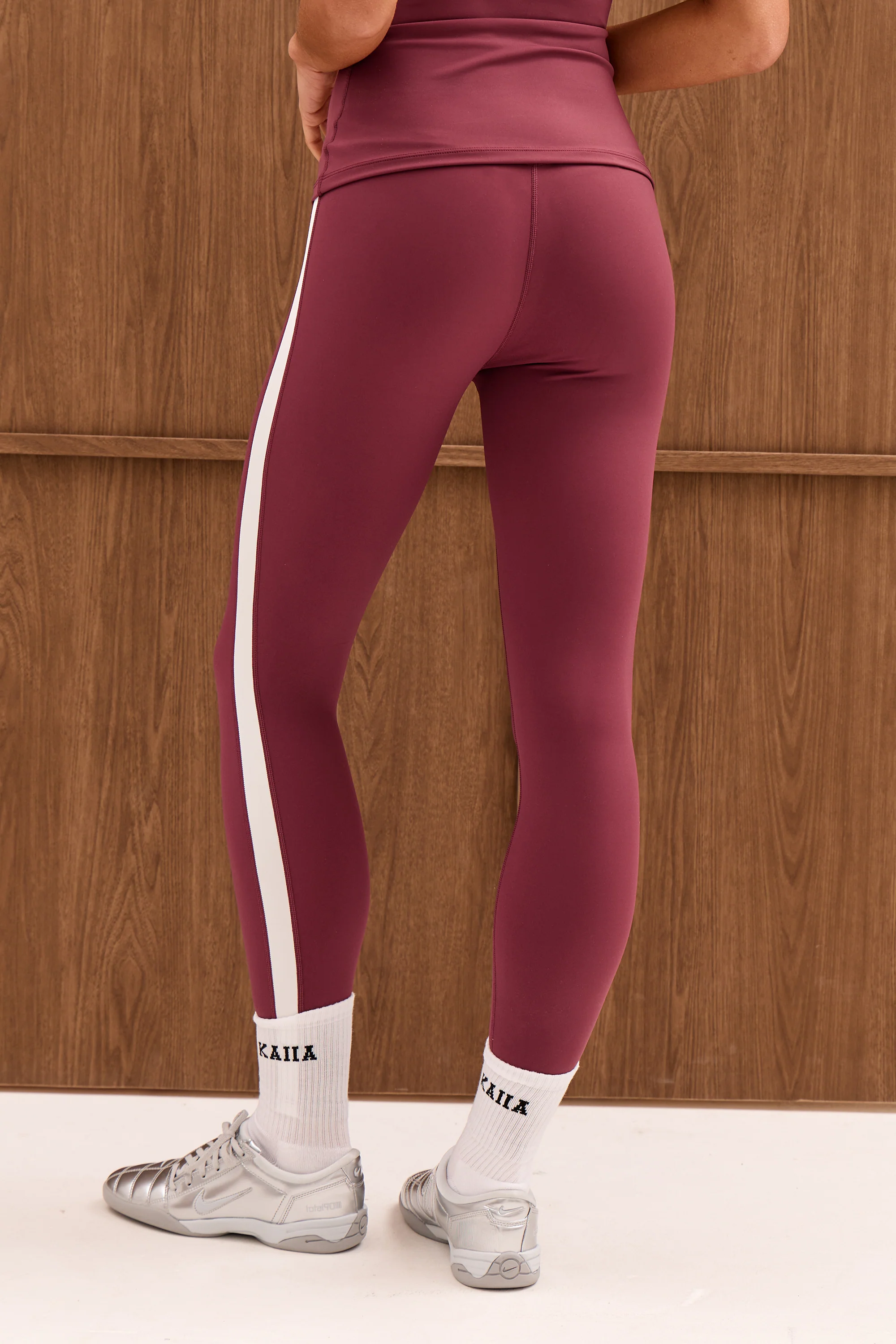 Kaiia Sculpt Contrast Side Piping Leggings Plum & White - Image 4