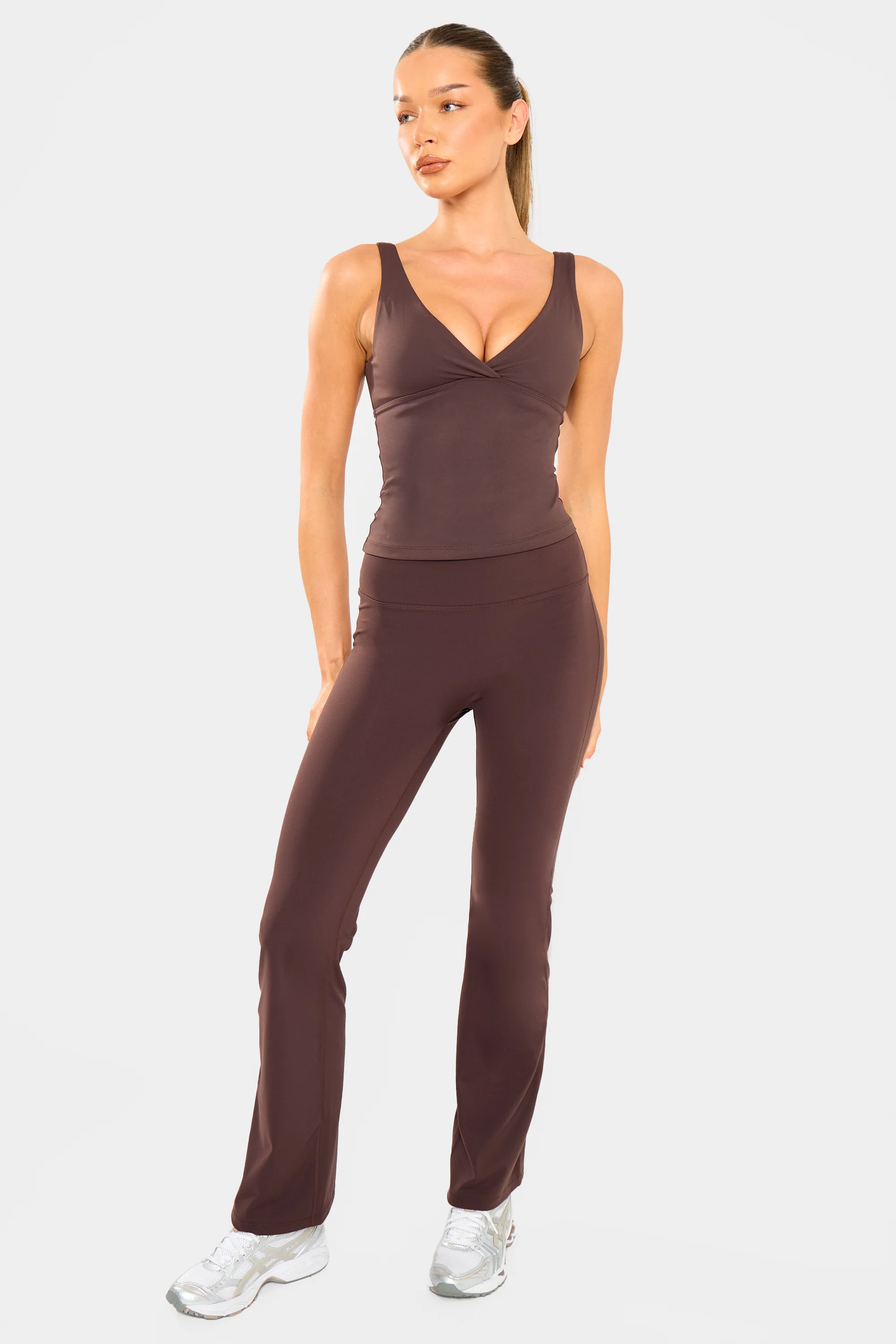 Kaiia Sculpt Cross Over Padded Gym Top Brown - Image 7