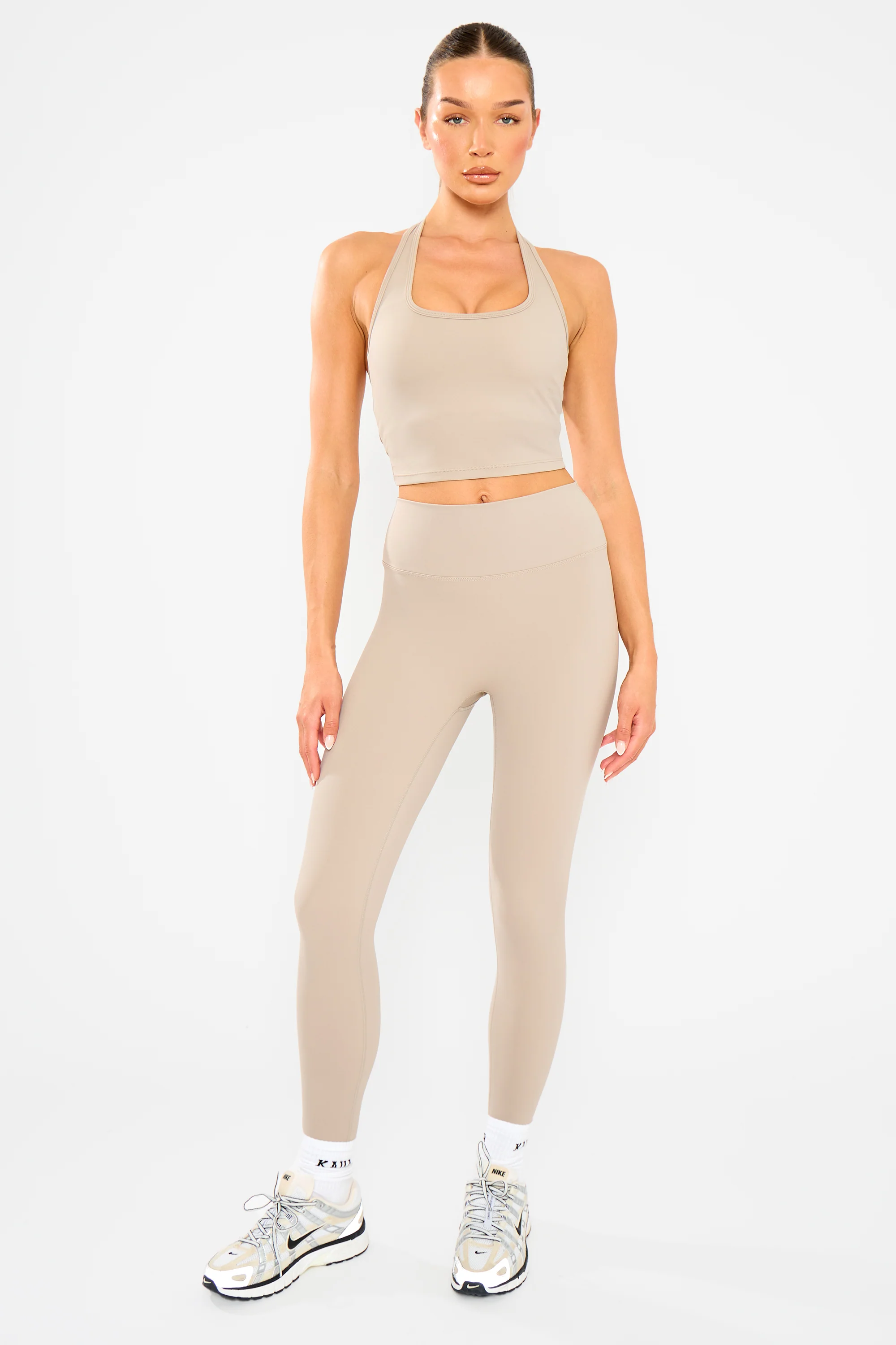 Kaiia Sculpt Halterneck Gym Top Ash Taupe - Image 7