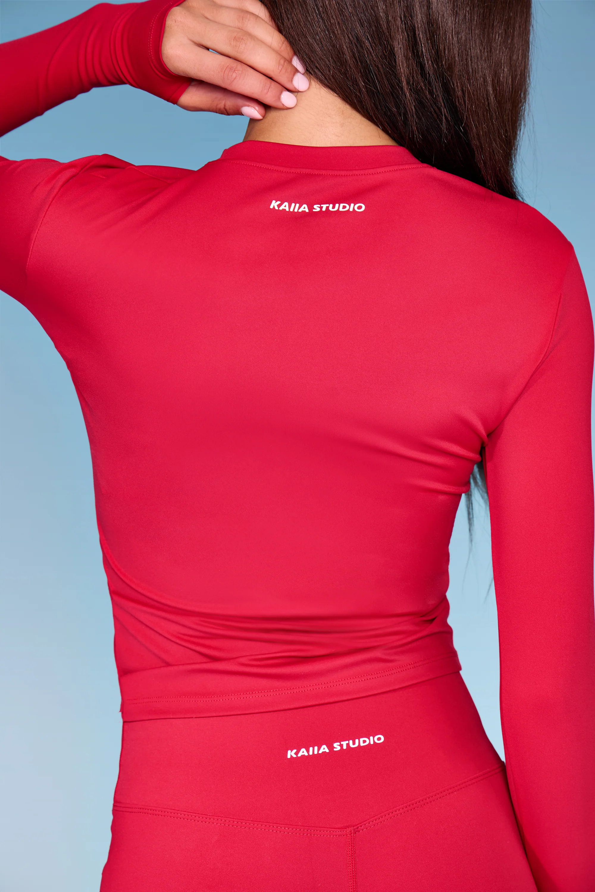 Kaiia Sculpt Long Sleeve Fitted T Shirt Deep Red - Image 4