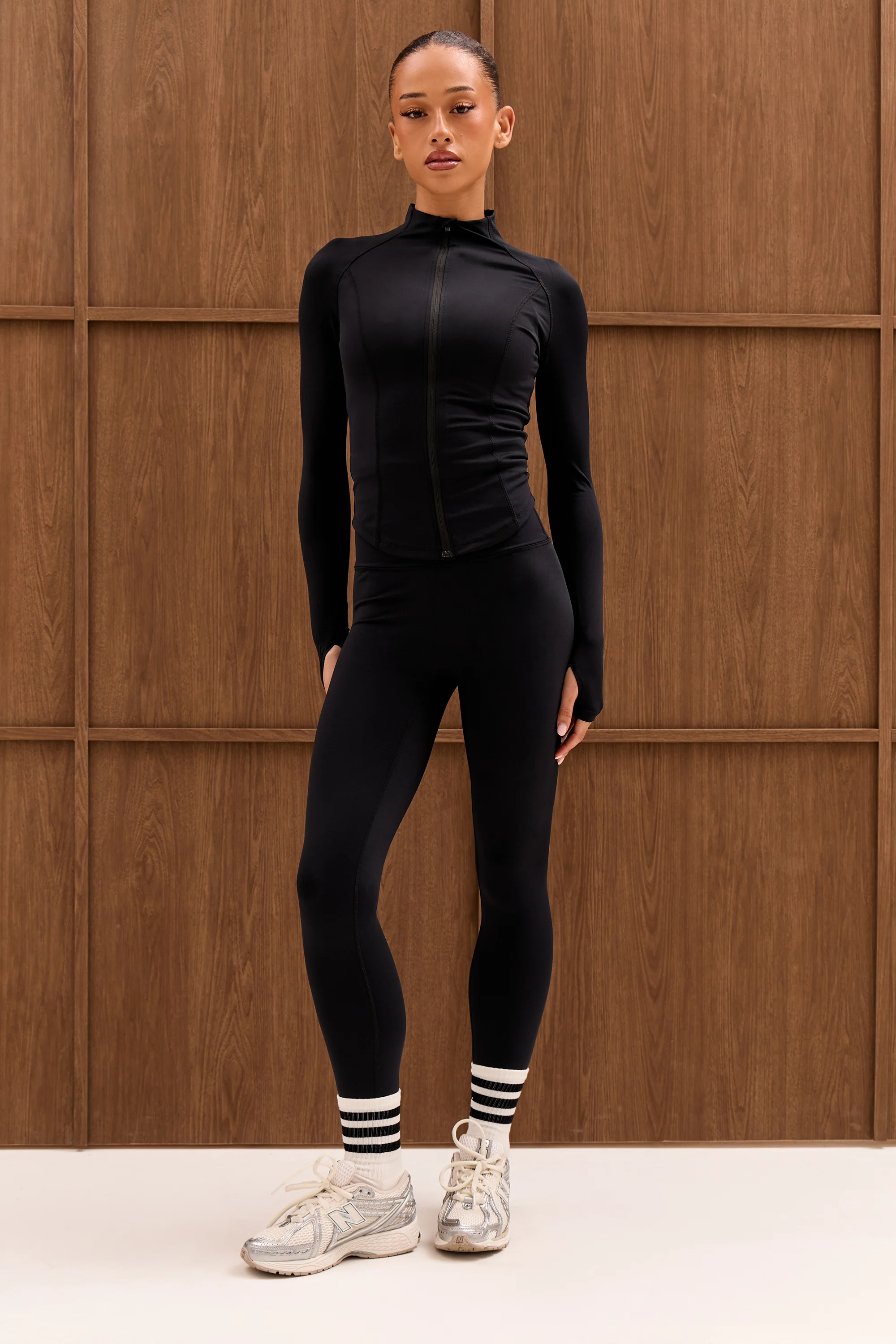 Kaiia Sculpt Long Sleeve Zip Through Fitted Jacket Black - Image 4