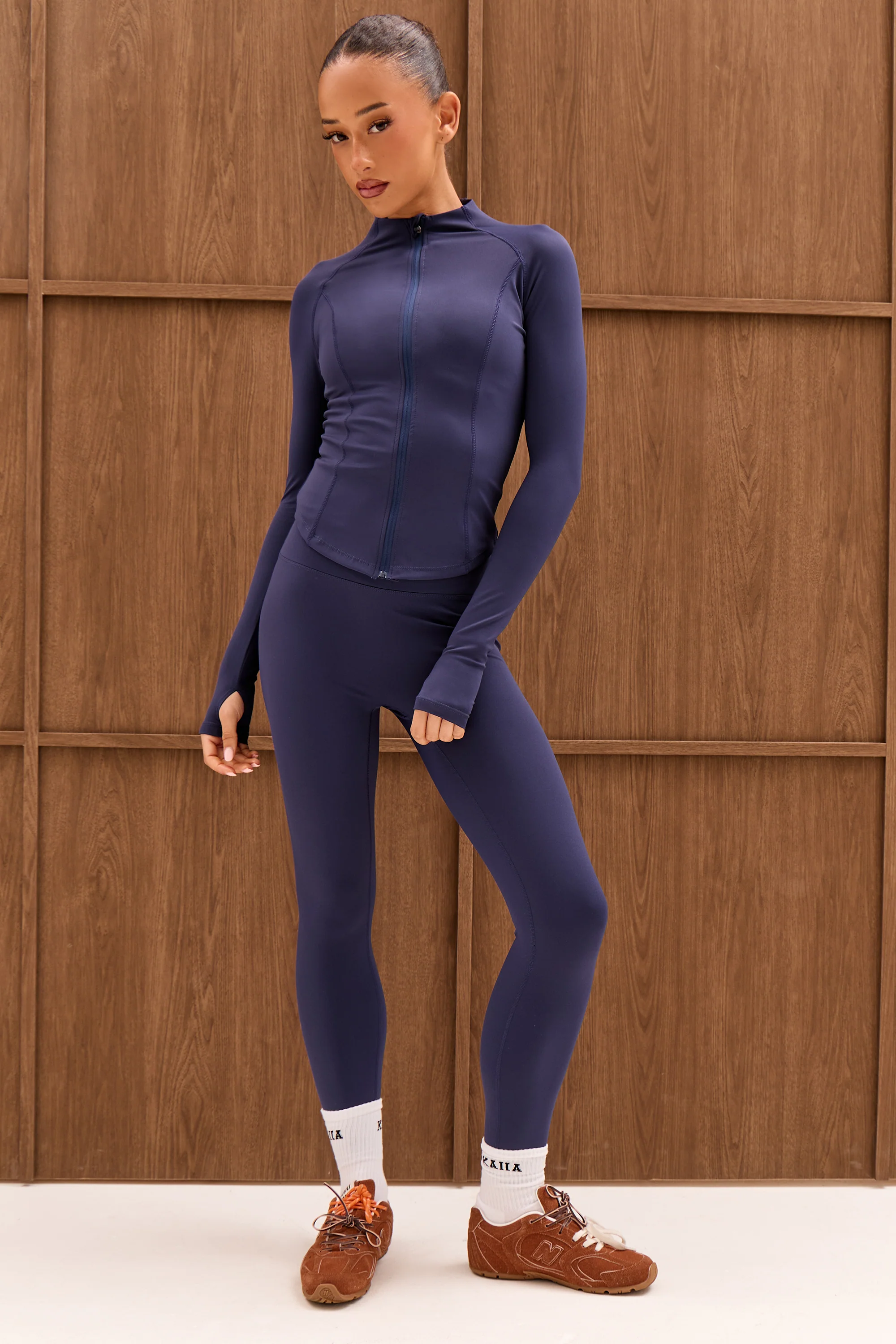 Kaiia Sculpt Long Sleeve Zip Through Fitted Jacket Dark Navy - Image 3
