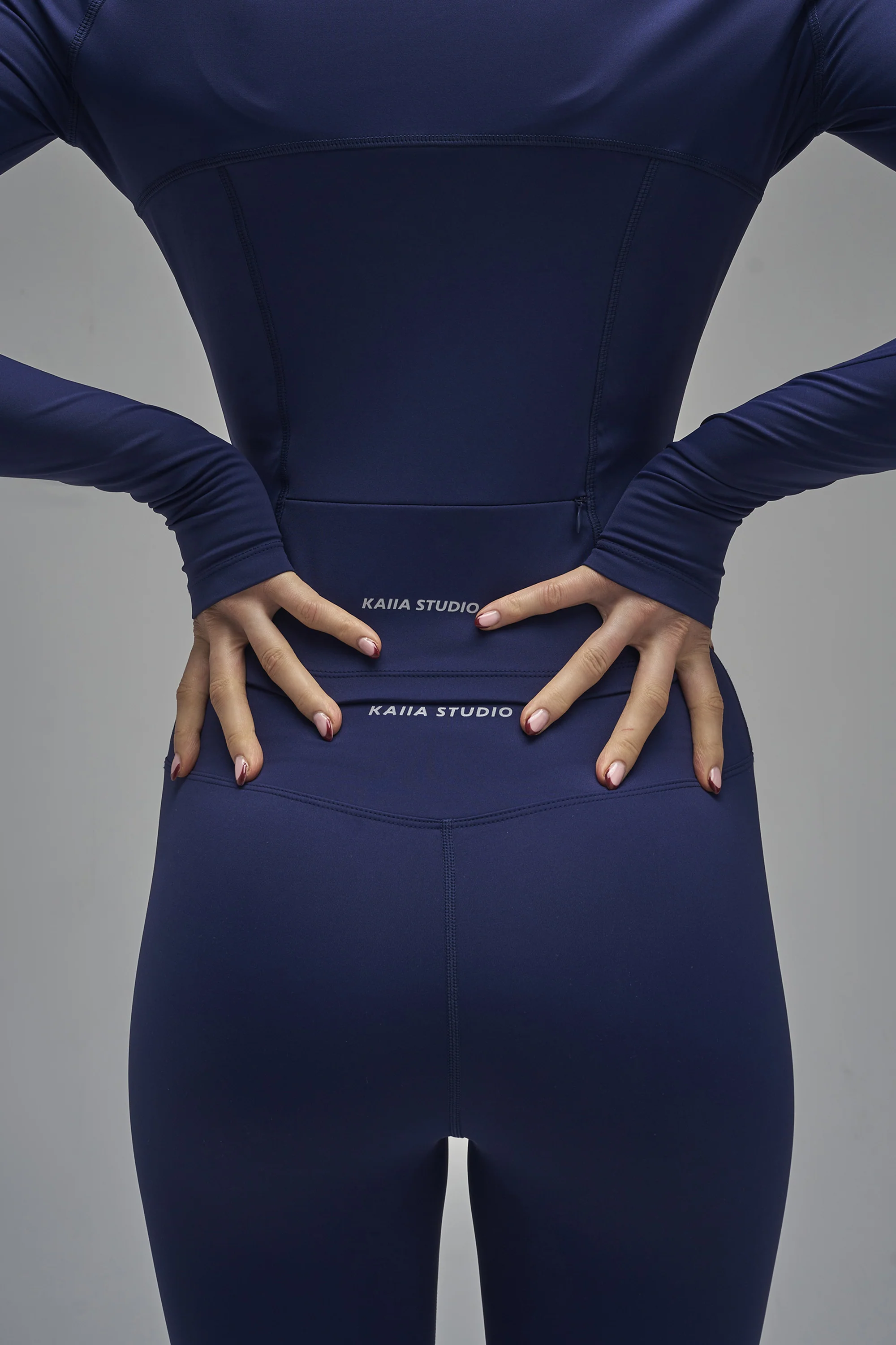Kaiia Sculpt Long Sleeve Zip Through Fitted Jacket Navy - Image 8