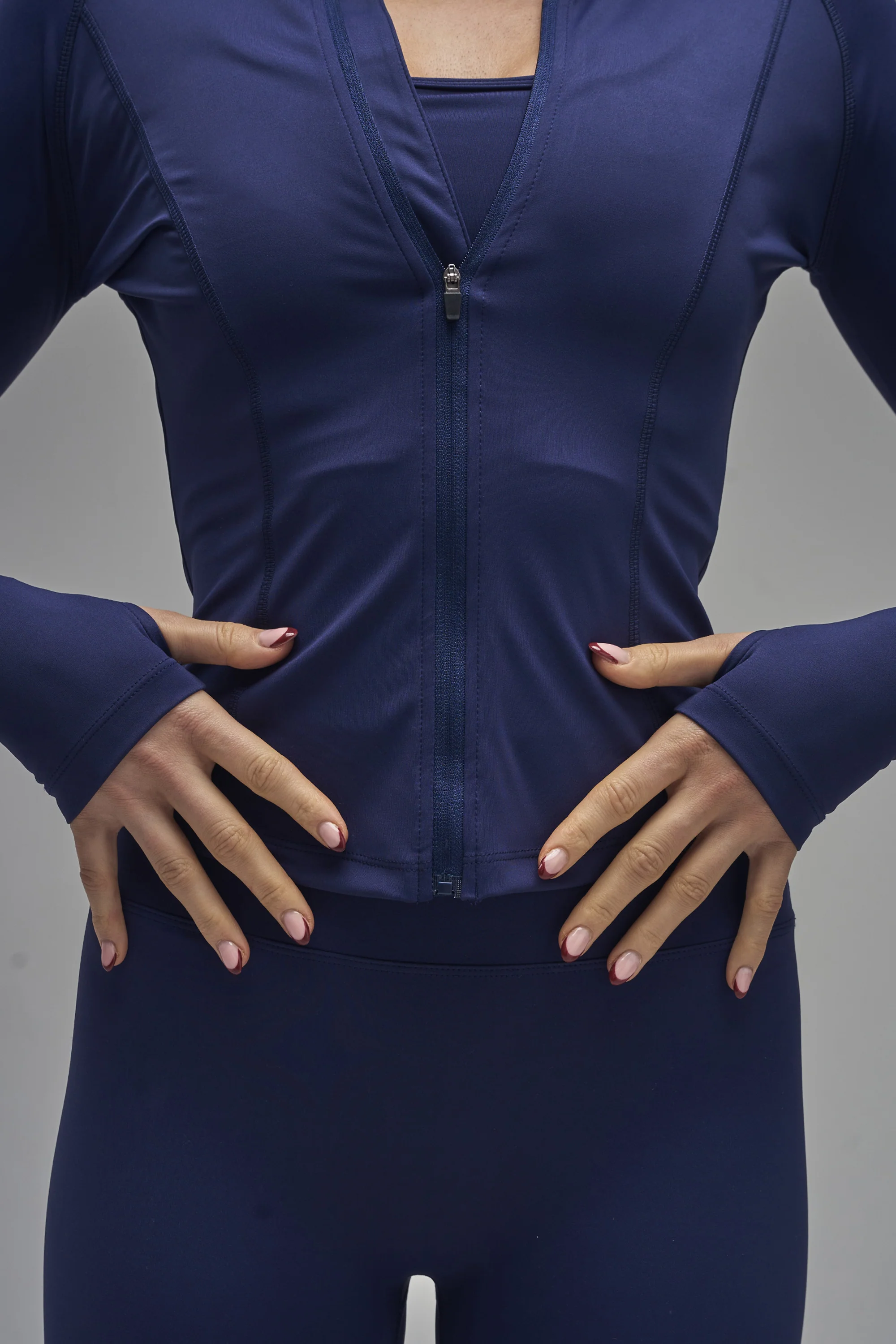 Kaiia Sculpt Long Sleeve Zip Through Fitted Jacket Navy - Image 9