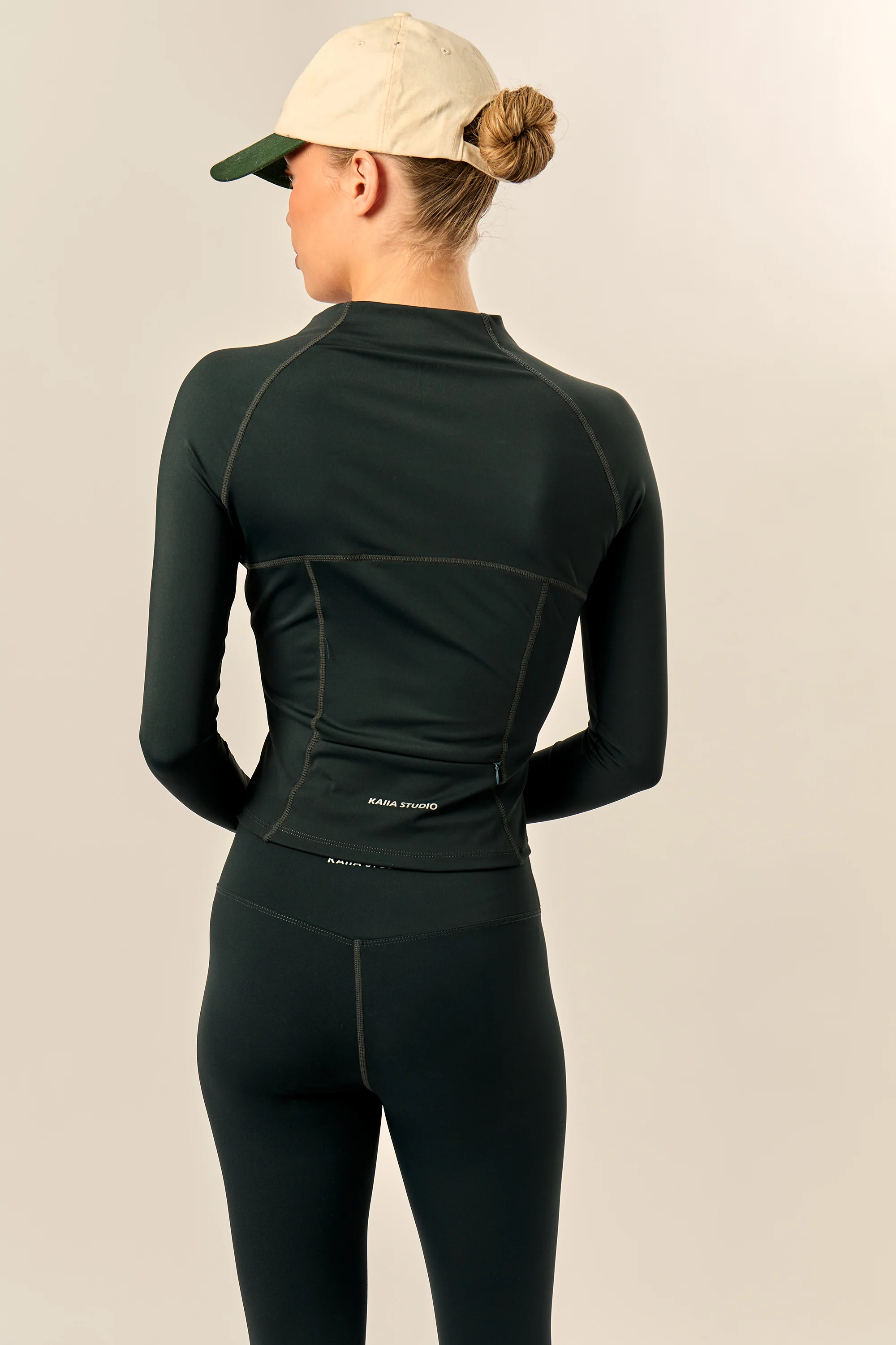 Kaiia Sculpt Long Sleeve Zip Through Fitted Jacket Pine Green - Image 4