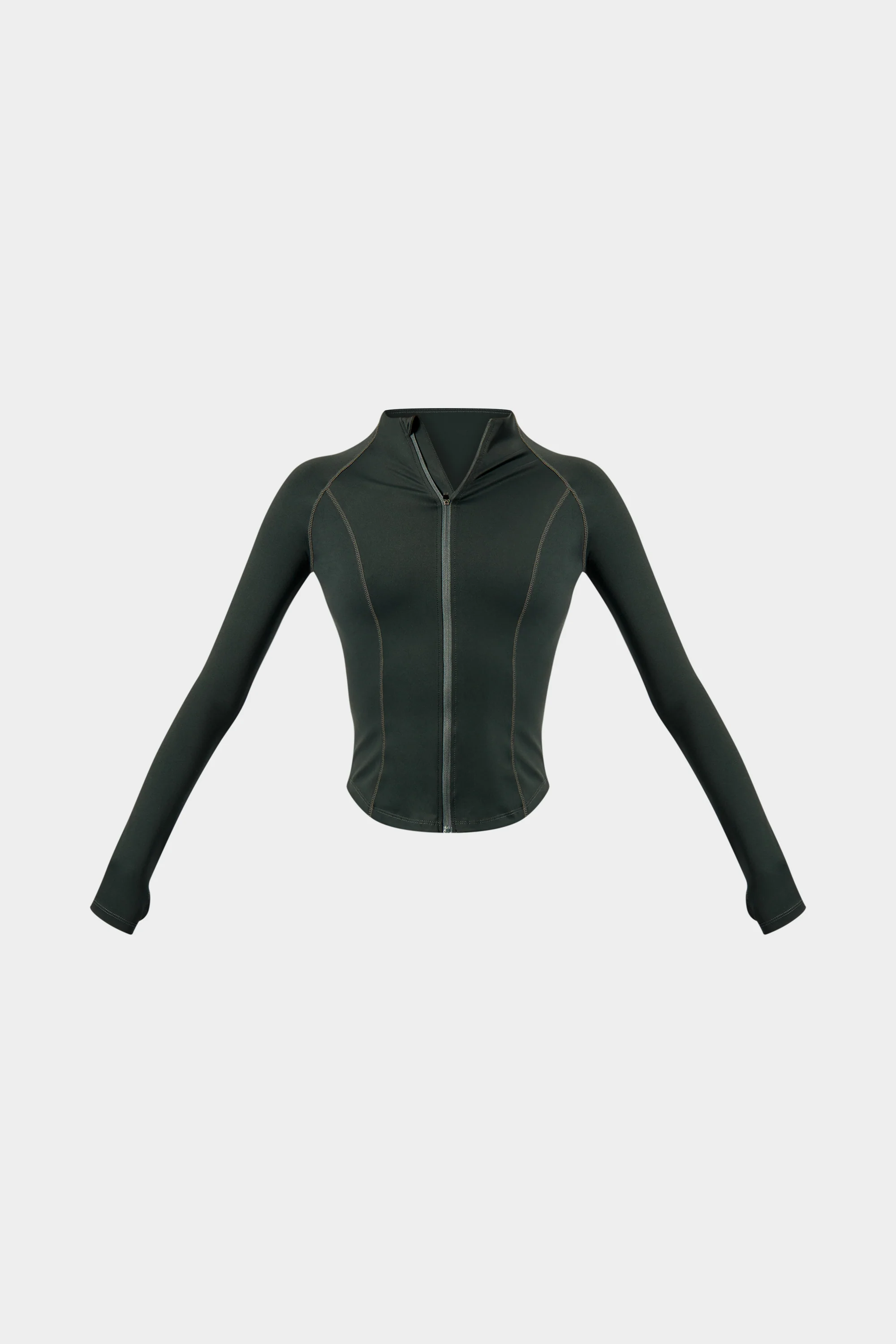 Kaiia Sculpt Long Sleeve Zip Through Fitted Jacket Pine Green - Image 5