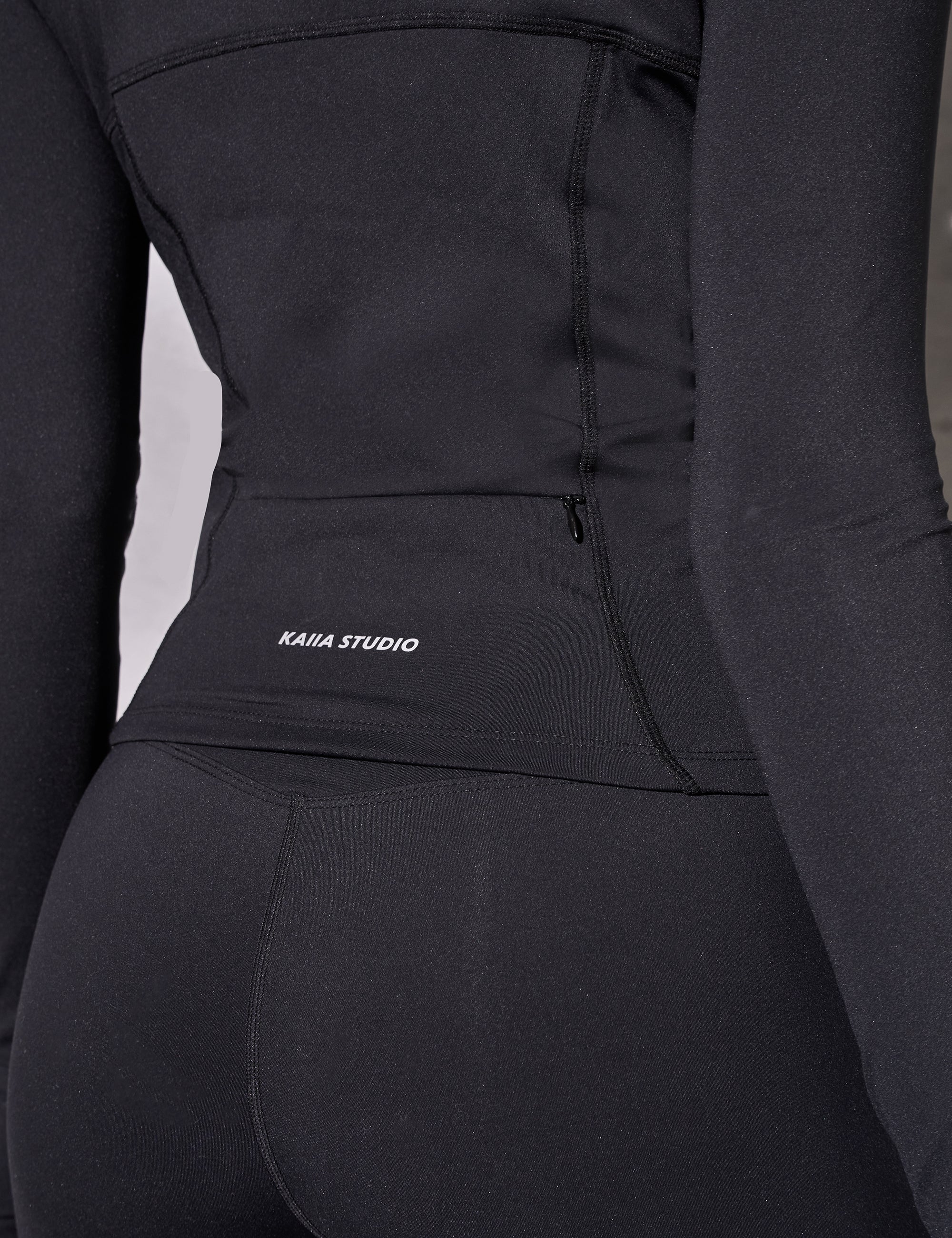 Kaiia Sculpt Long Sleeve Zip Through Fitted Jacket Black on Black - Image 6
