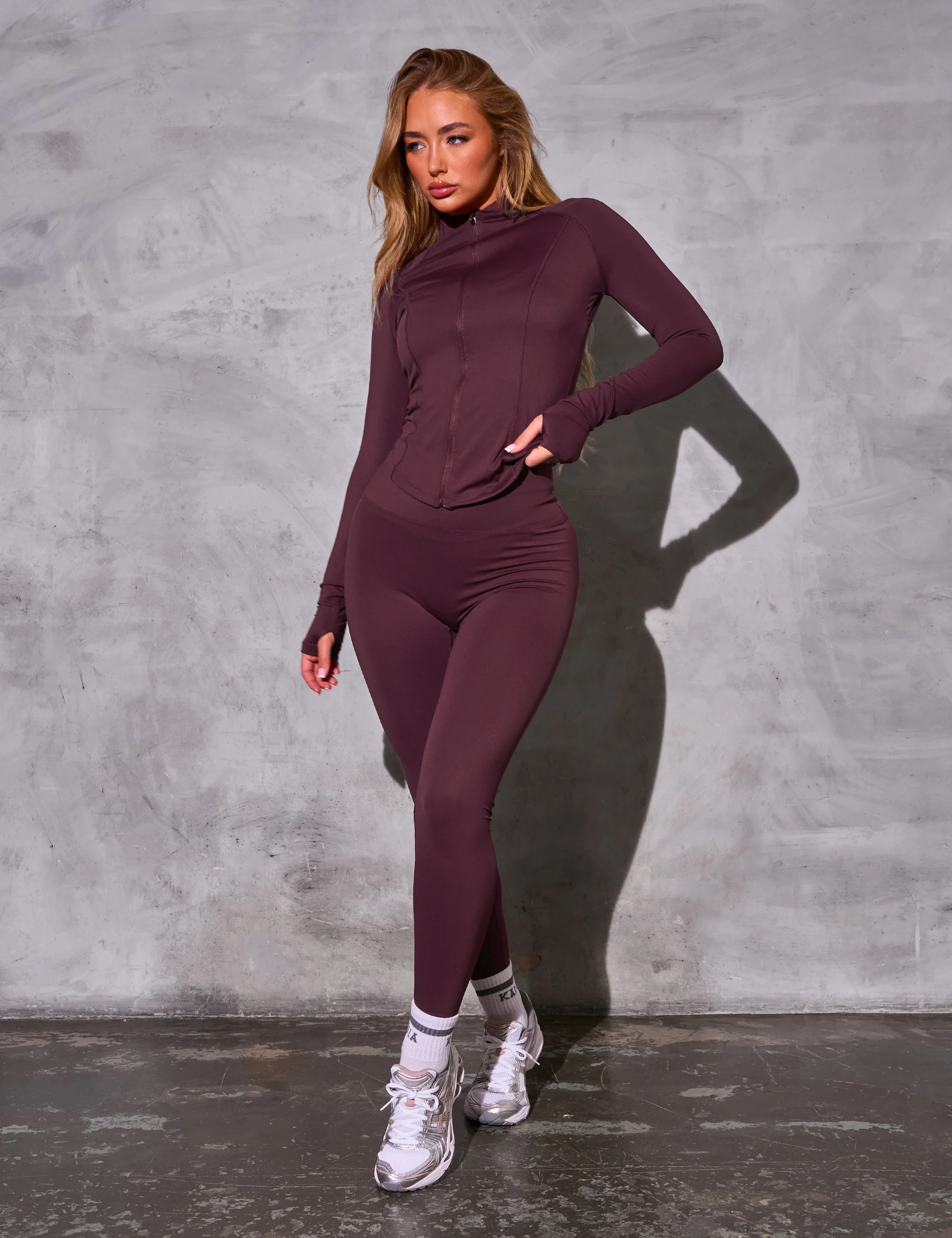 Kaiia Sculpt Long Sleeve Zip Through Fitted Jacket Dark Cherry - Image 10