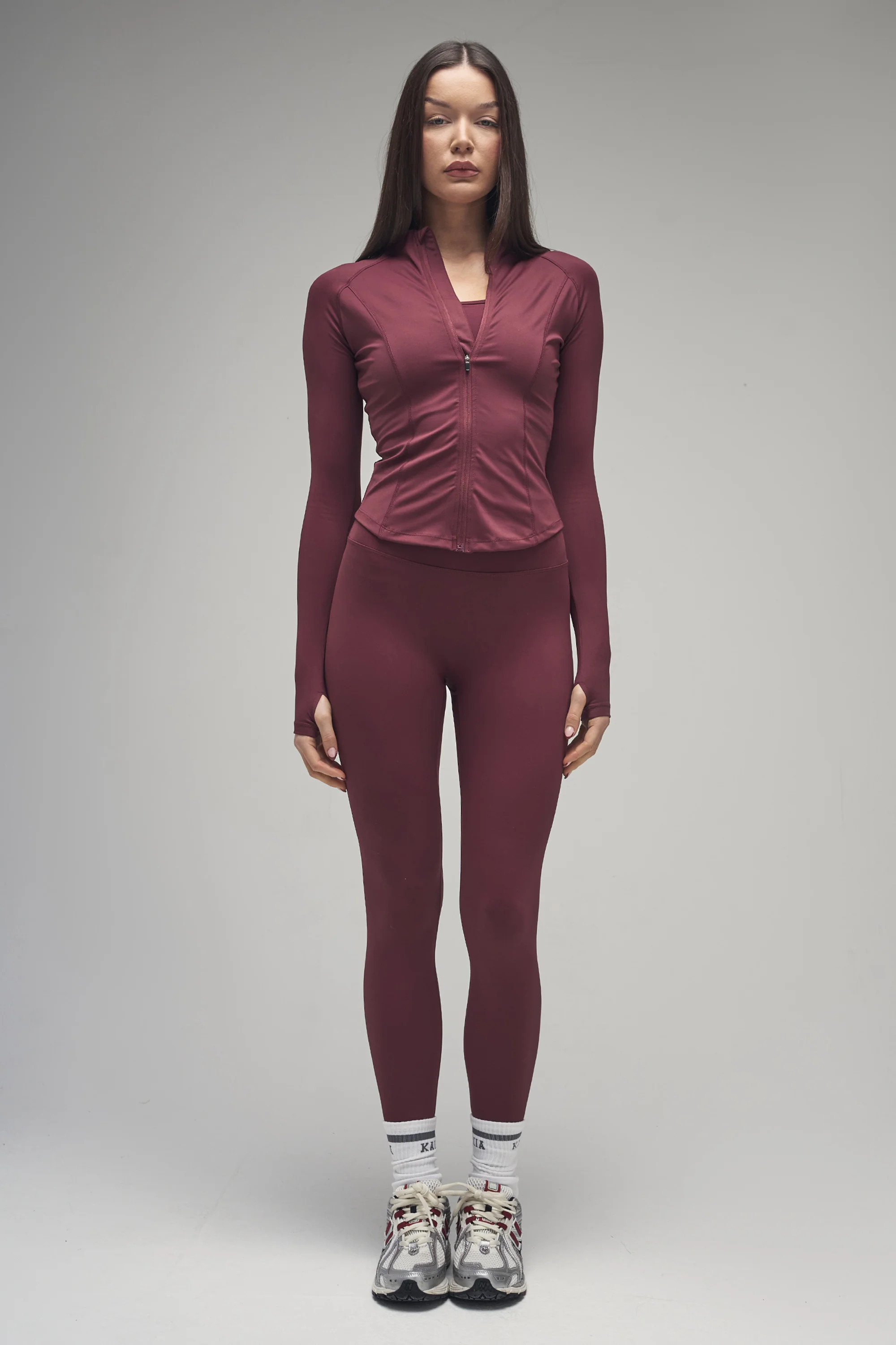 Kaiia Sculpt Long Sleeve Zip Through Fitted Jacket Dark Cherry - Image 6