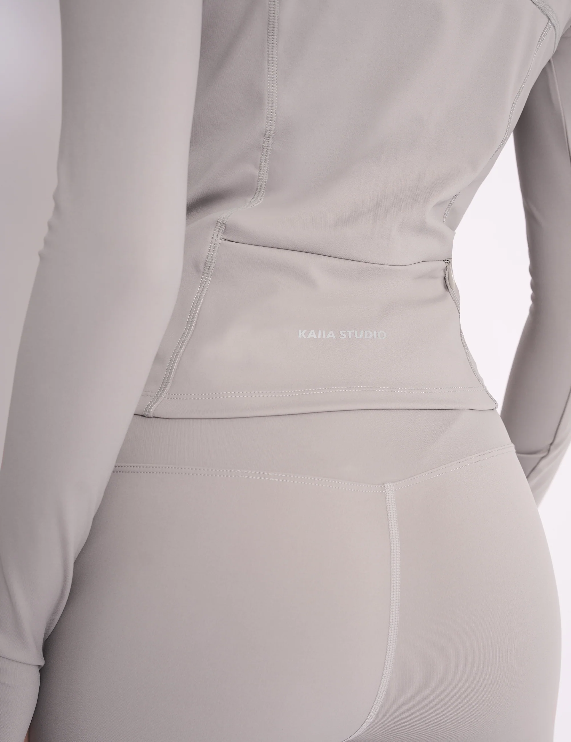 Kaiia Sculpt Long Sleeve Zip Through Fitted Jacket Dove Grey - Image 3