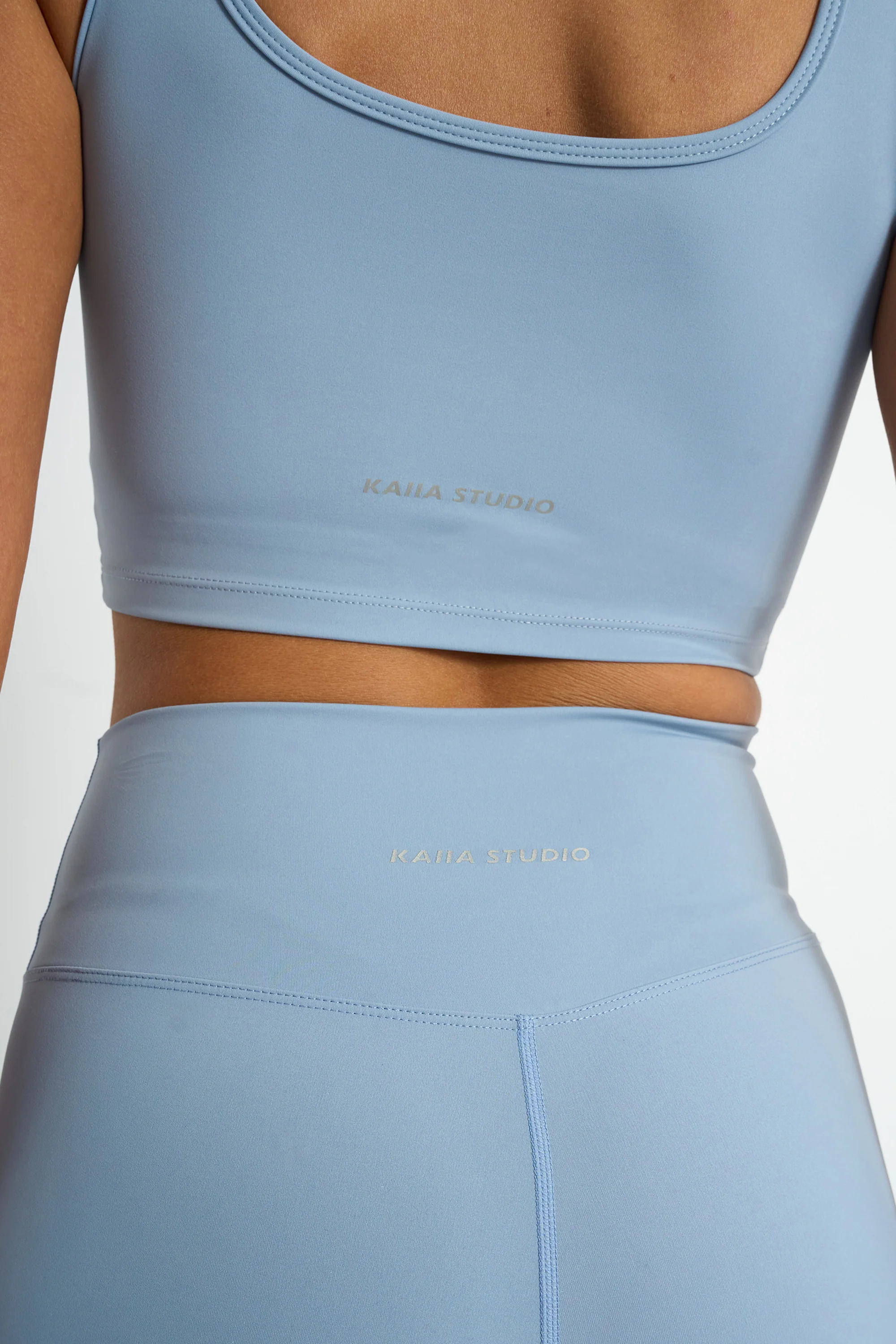 Kaiia Sculpt Square Neck Crop Top Light Blue - Image 4