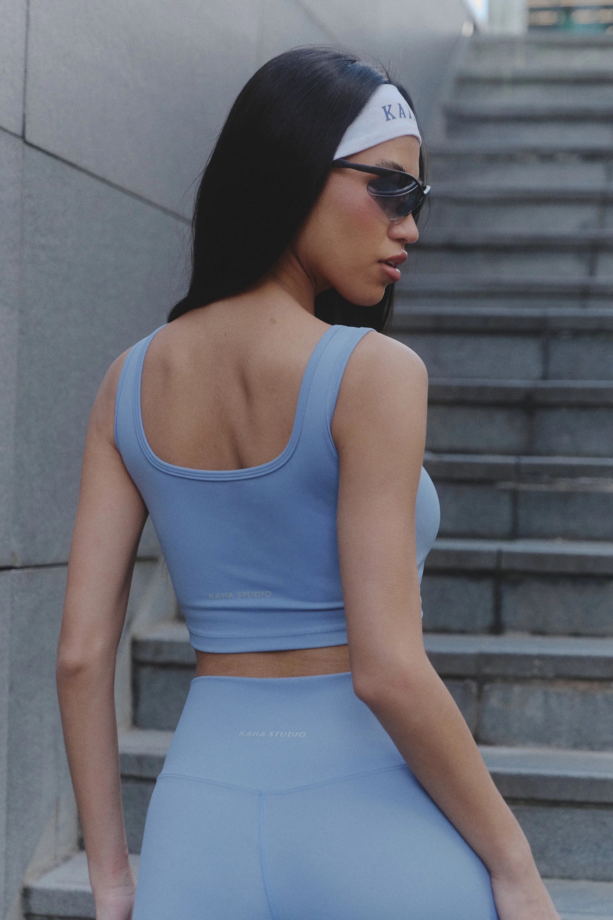 Kaiia Sculpt Square Neck Crop Top Light Blue - Image 6
