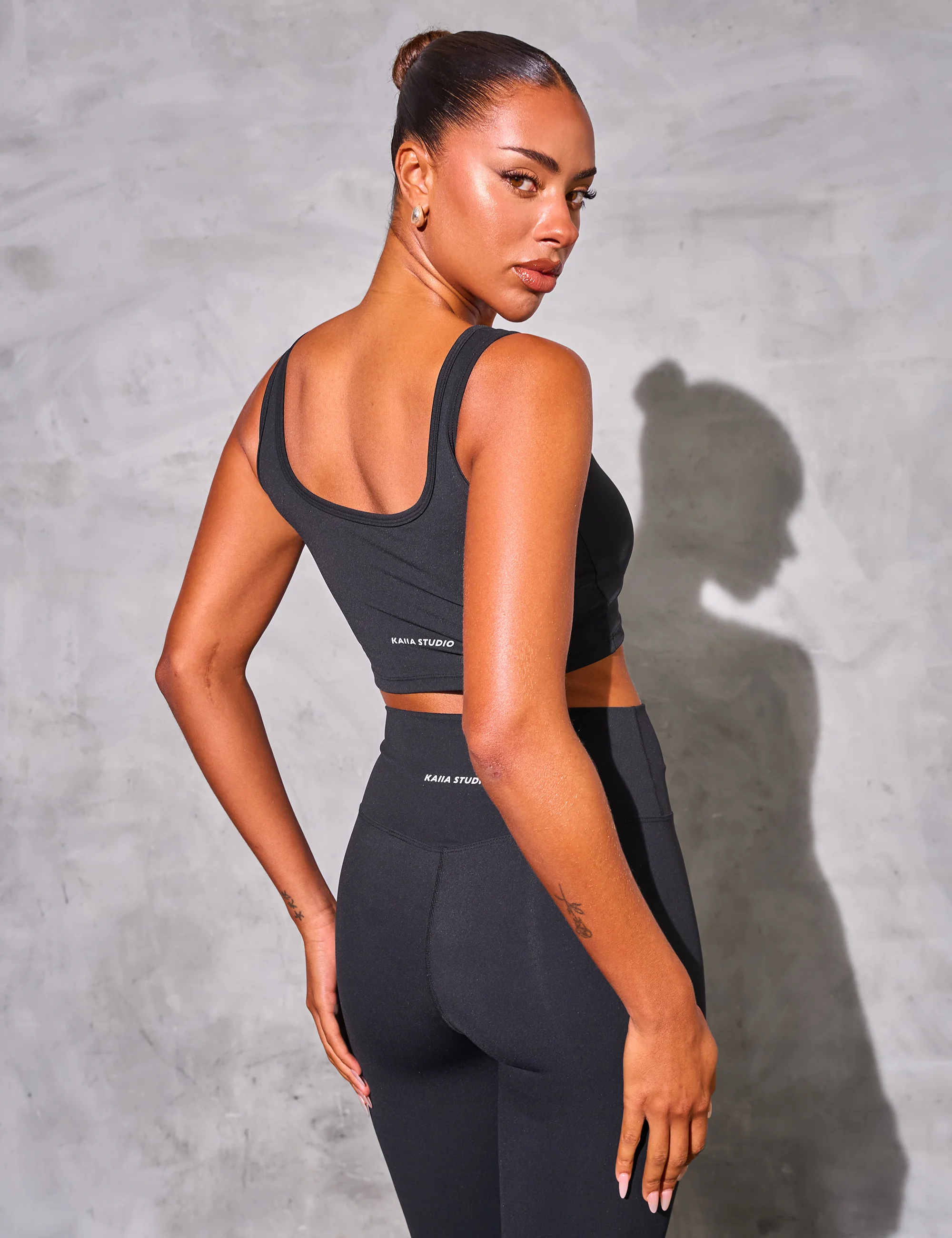 Kaiia Sculpt Square Neck Crop Top Black on Black - Image 5