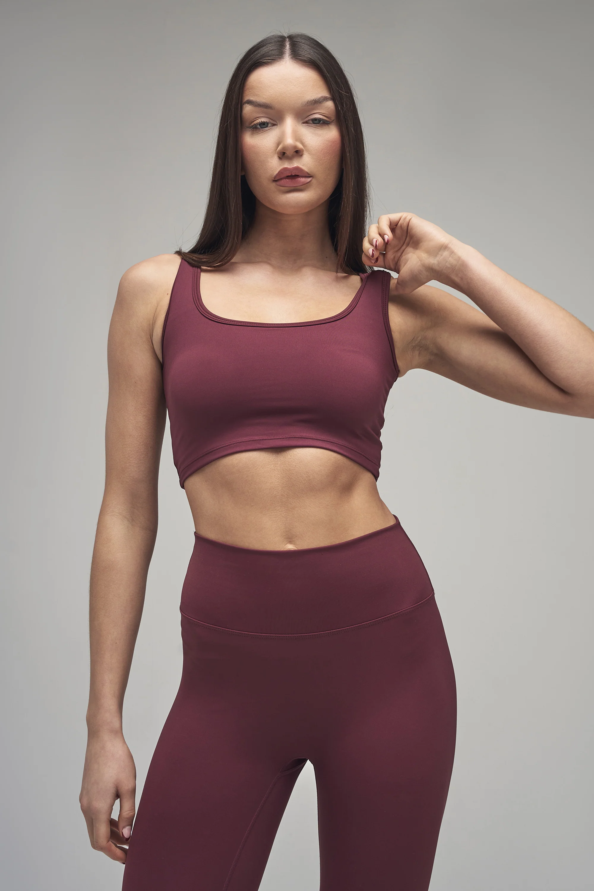 Kaiia Sculpt Square Neck Crop Top Dark Cherry - Image 4